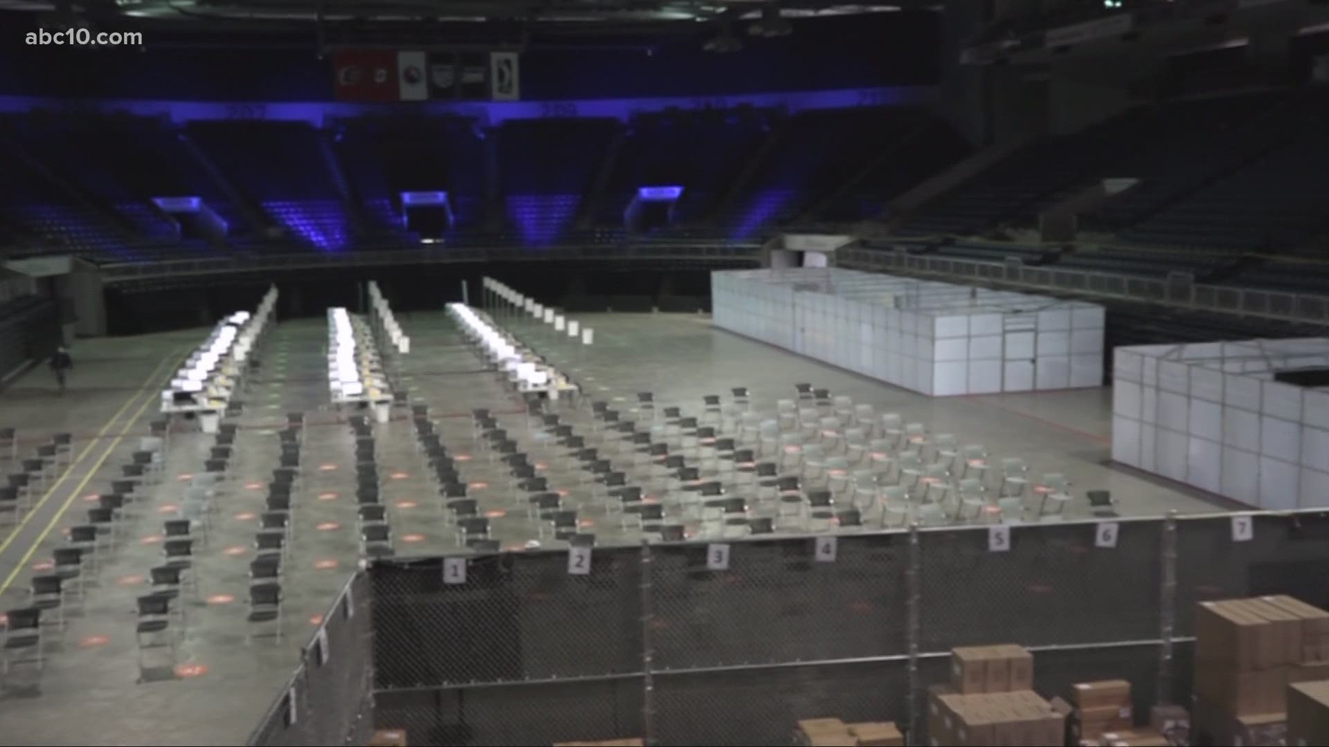 San Joaquin County moves from the purple tier to the red tier as they get ready to open a mass vaccination hub at the Stockton Arena on Wednesday.