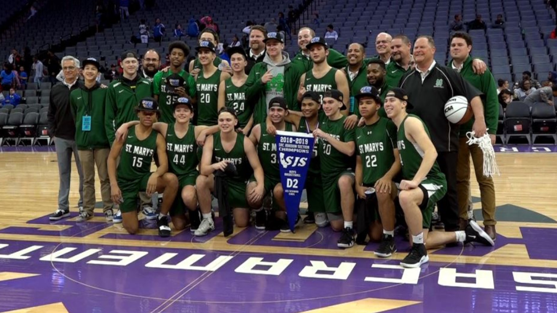 In a repeat of last year's Sac-Joaquin Boys Division II Section Championship, the St. Mary's Rams of Stockton edged the top-seeded Grant Pacers 59-58 to win the title for the second straight season on Friday night at Golden 1 Center.