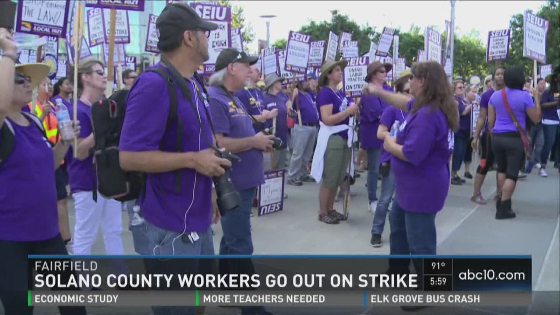 Hundreds of Solano County workers protest outside of county buildings.