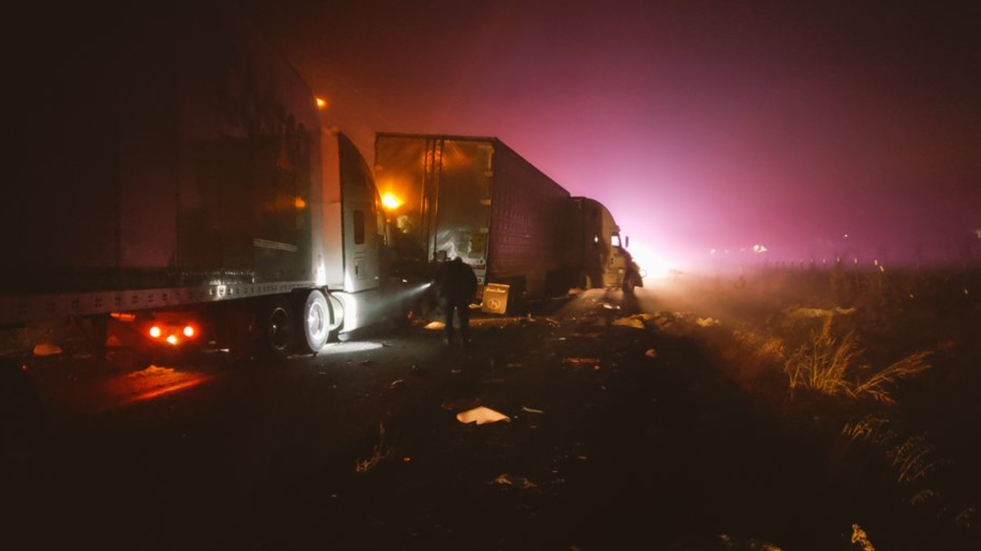 At least five big rigs and five other vehicles were involved in an early-morning traffic collision Saturday, the Butte County Fire Department said.