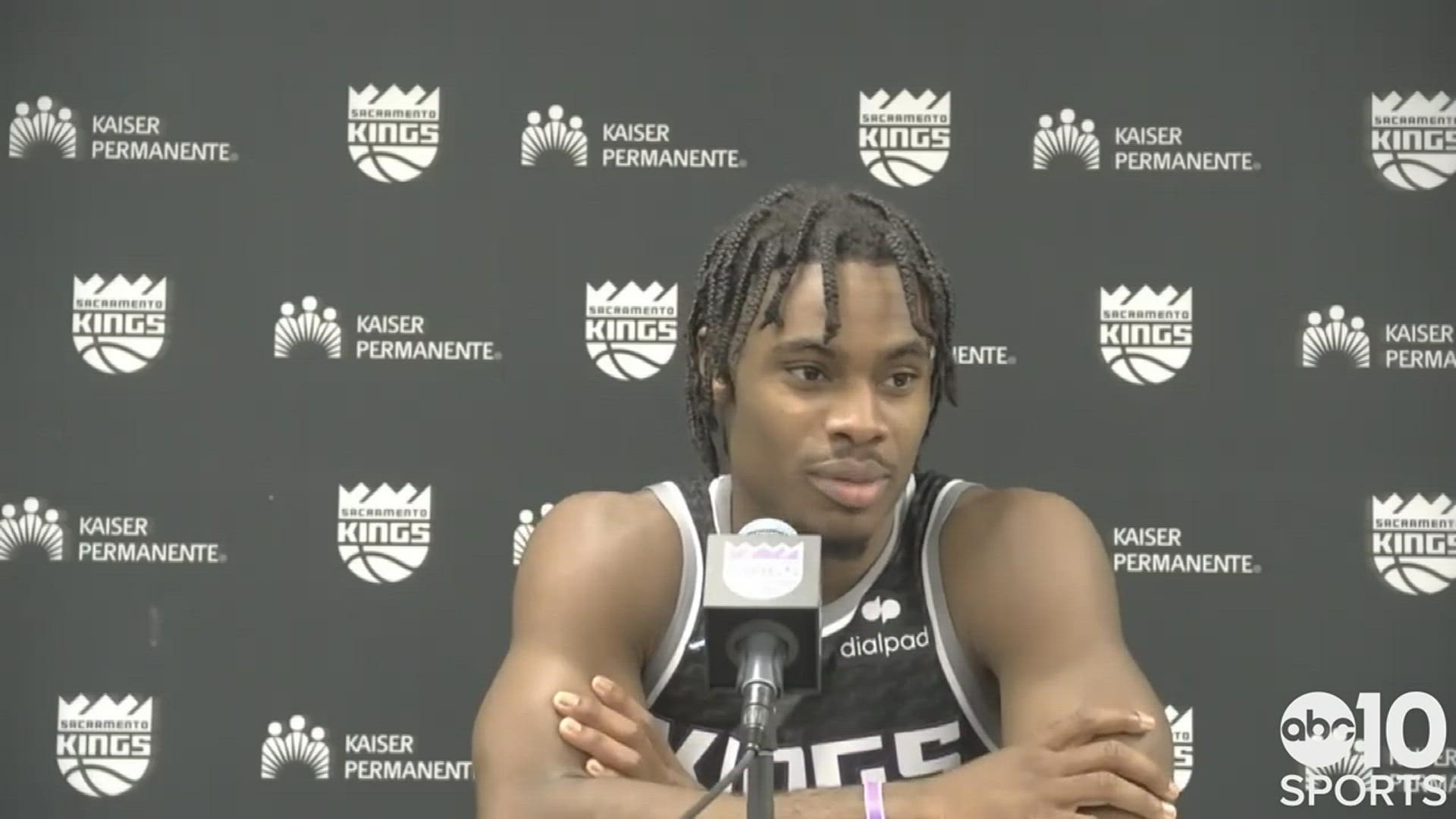 Kings rookie guard Davion Mitchell talks about Sunday's 119-107 loss to the Golden State Warriors and his first experience against Stephen Curry.