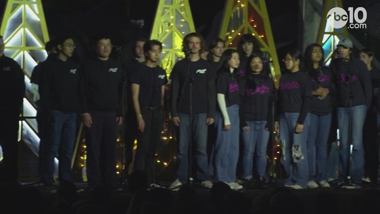 UC Davis acapella groups play 'Jingle Bells' at California Capitol Tree Lighting