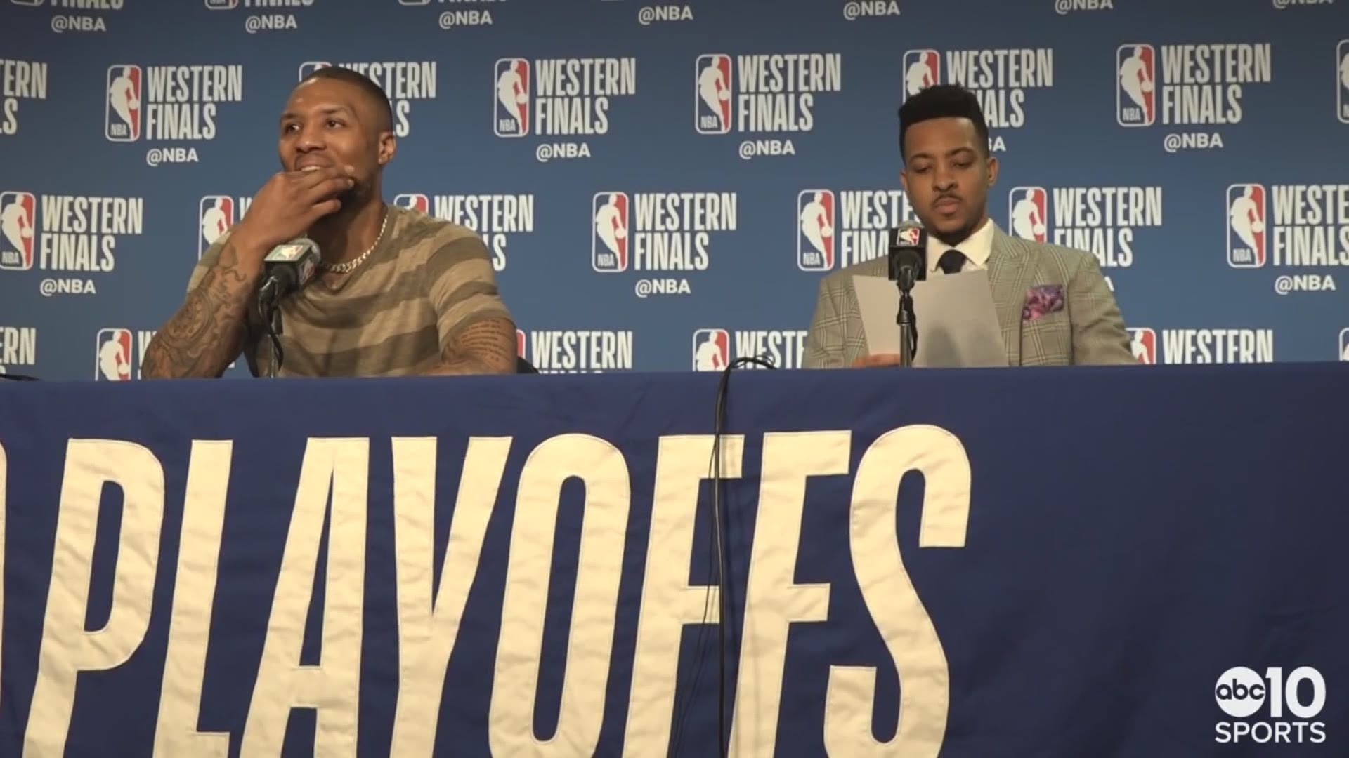 Portland Trail Blazers guards Damian Lillard and CJ McCollum discuss falling 0-2 to the Golden State Warriors in the Western Conference Finals after a 114-111 loss in Game 2.