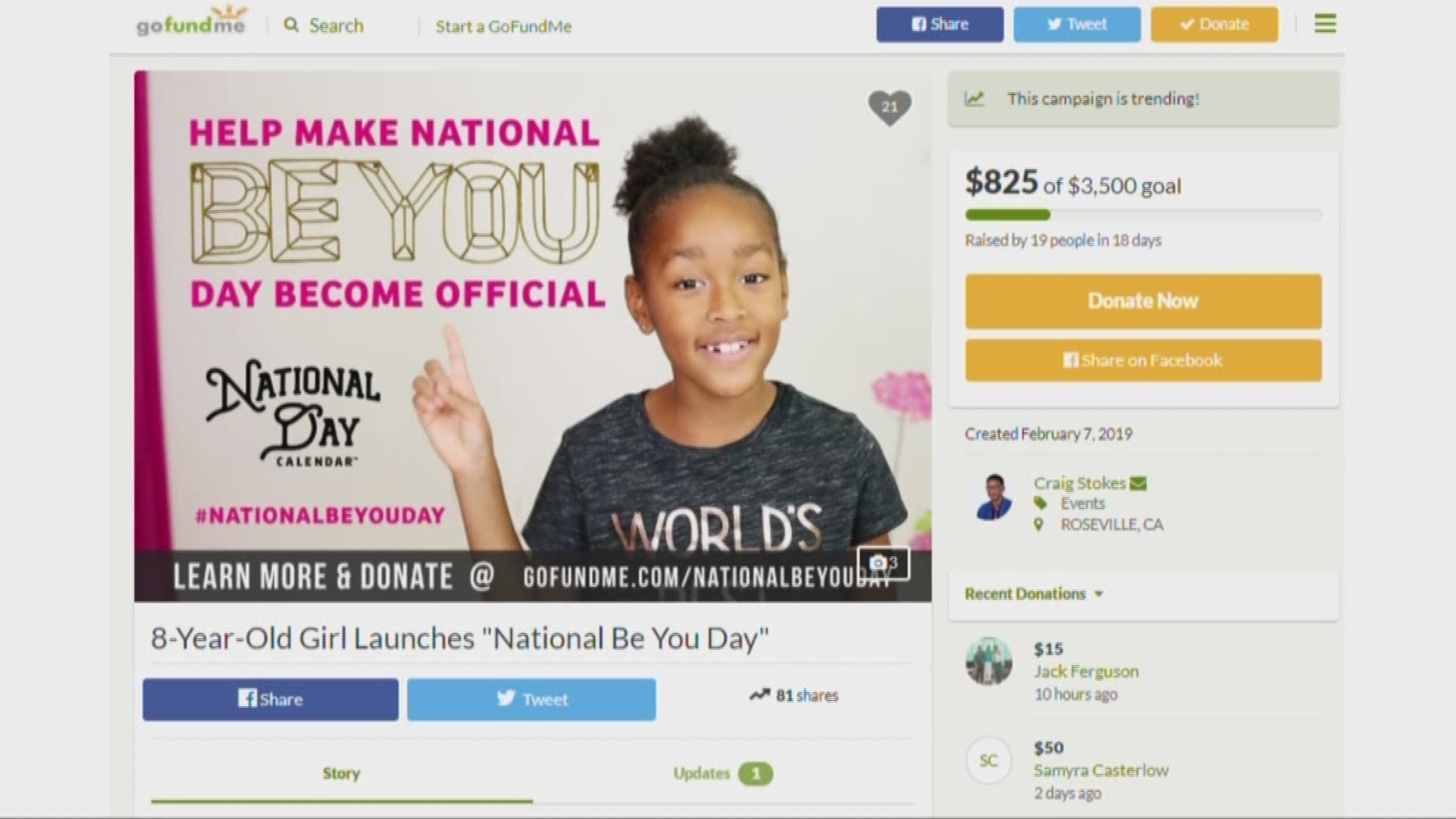 For London Stokes, if there can be a National Pancake Day and a National Donut day, then there can certainly be room for a "National Be You Day". This Roseville third grader is raising funds to help make a national day for all people to celebrate who they are.