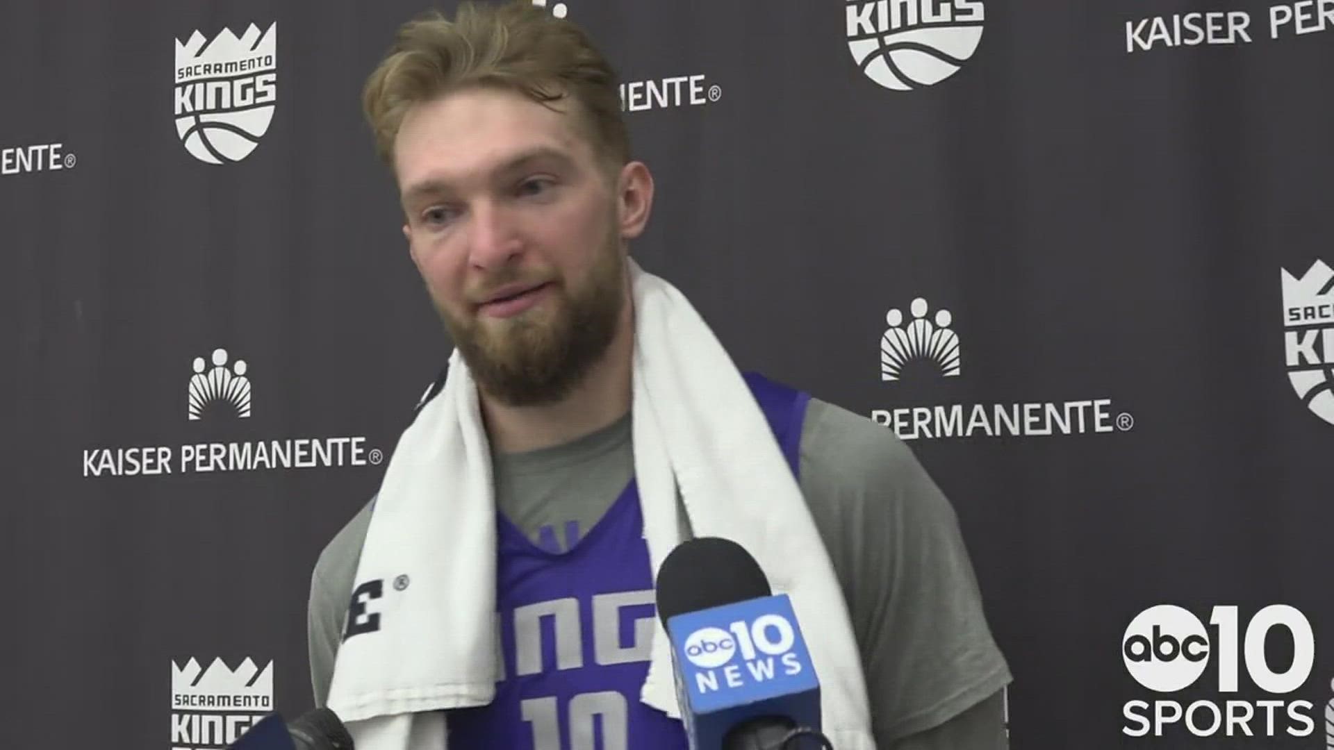 New Kings center Domantas Sabonis on returning from a few days off thanks to the NBA's All-Star break and making the push for the postseason with 22 games remaining.