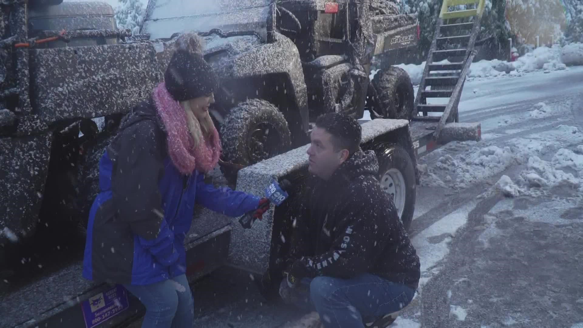 Snow continues falling in the sierra bringing with it slippery conditions on the roads. ABC10's Bridgette Bjorlo reports live from Pollock Pines