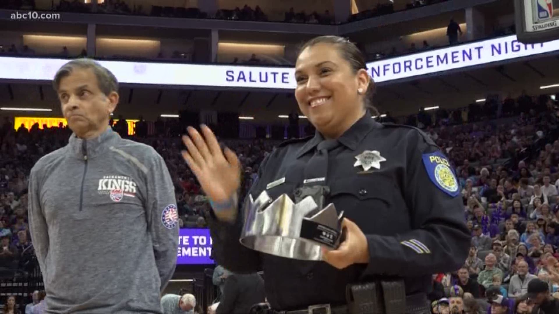 Lilia Vasquez was honored at the Golden 1 Center on Salute to Law Enforcement Night.