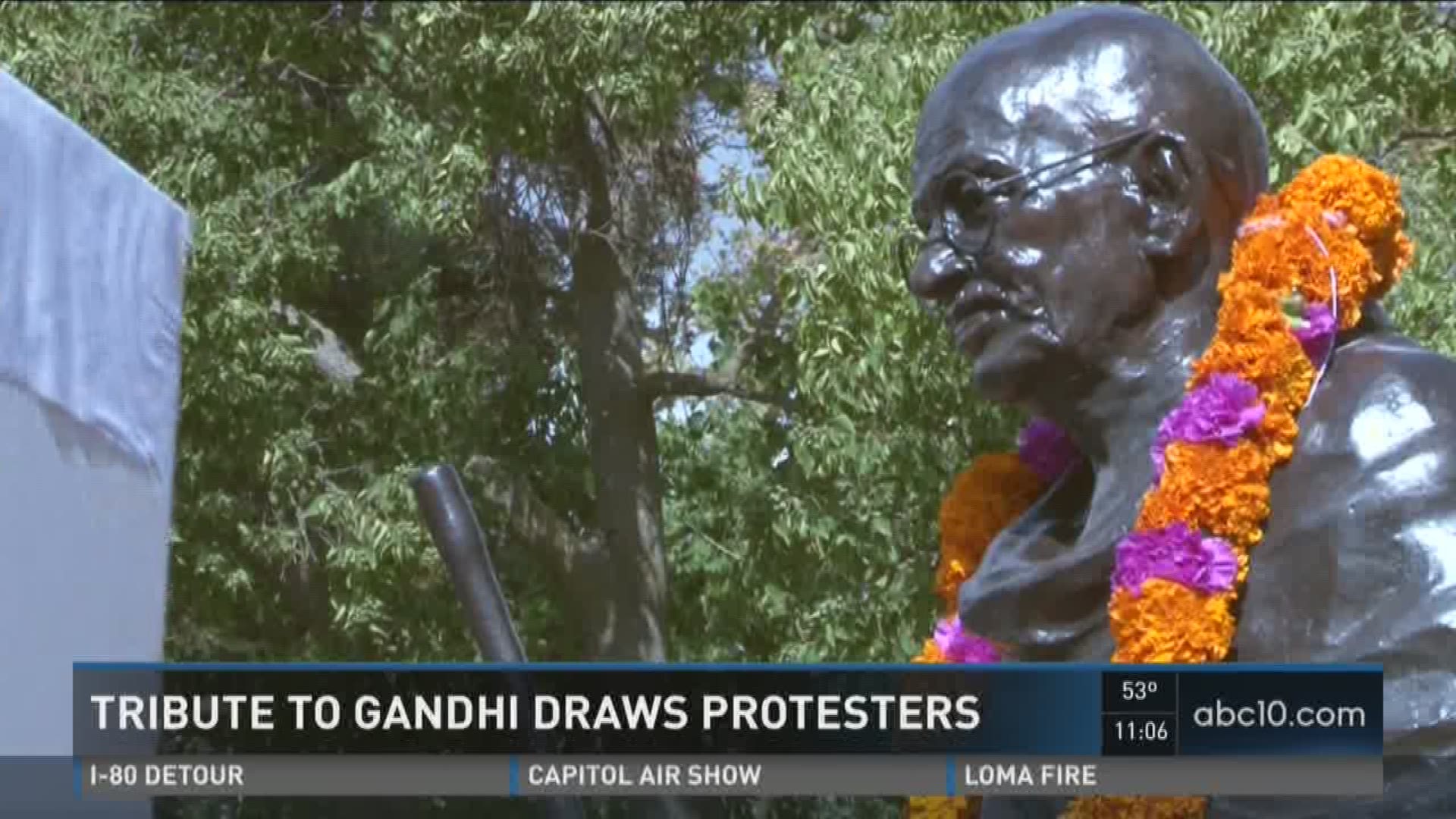 Protesters is Davis objected to the placement of a Gandhi statue in a city park.