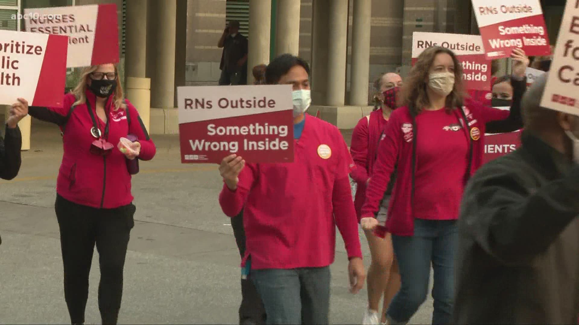 800 San Joaquin County nurses walked off the job at 7 a.m. on Oct. 7, to begin a five day strike.