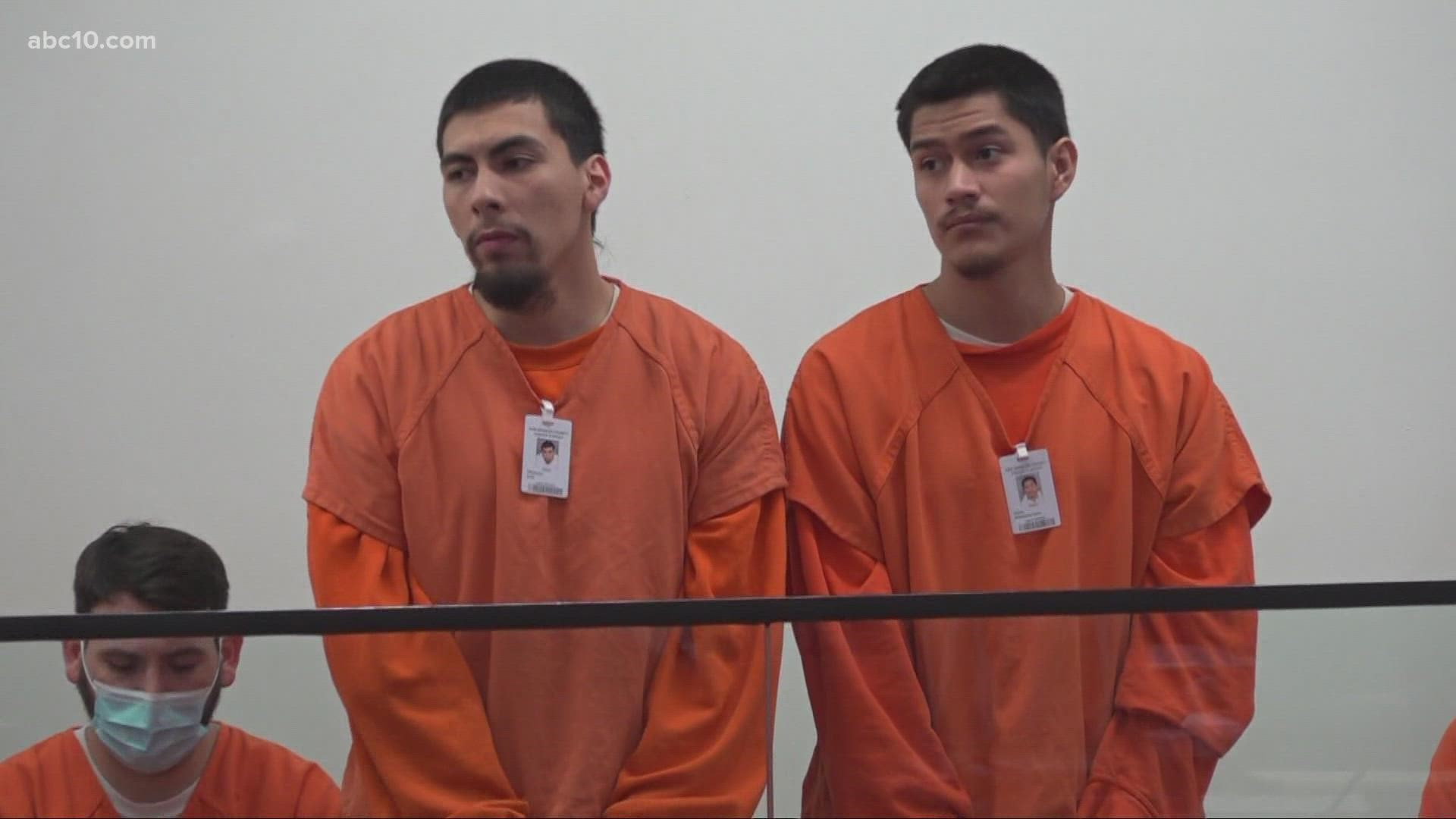 Two men accused in a triple shooting in Stockton that included a 9-year old boy were arraigned in court Tuesday.
