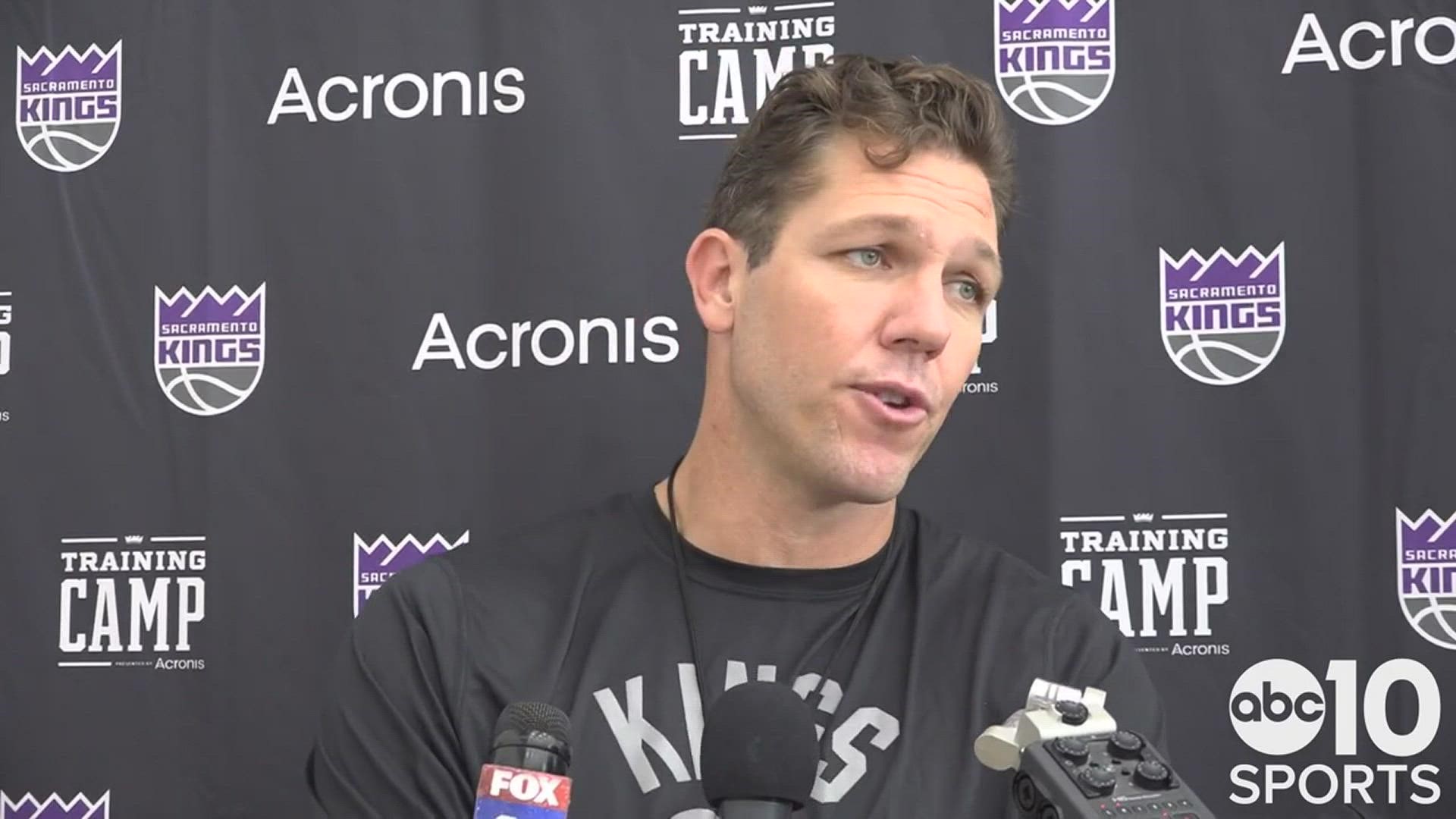 Kings' head coach Luke Walton meets with the media on the opening of Kings training camp in Sacramento to talk about his impressions of the first week of competition