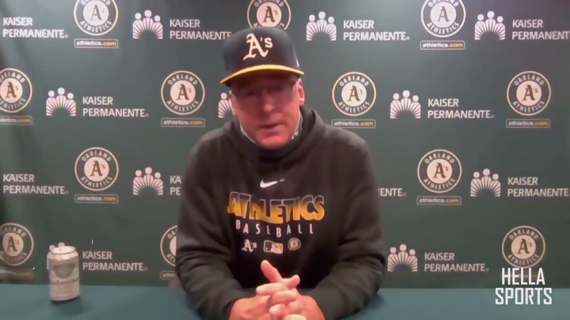 Following an Opening Day dramatic walk-off victory over the Los Angeles Angels, Oakland A's manager Bob Melvin reacts to Matt Olson's winning grand slam on Friday.