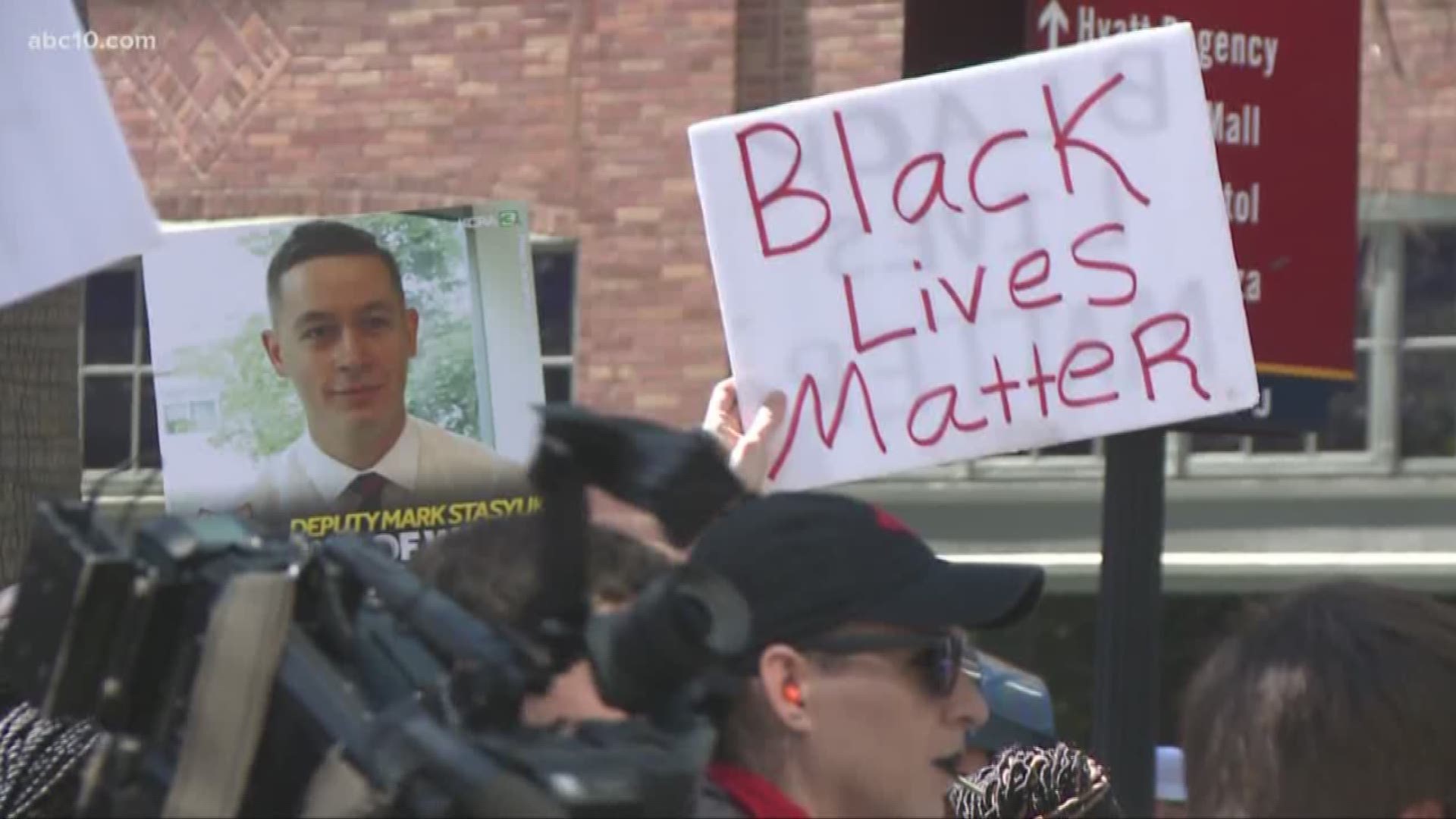 Supporters of law enforcement attended the Black Lives Matter protest in Sacramento on Tuesday. 