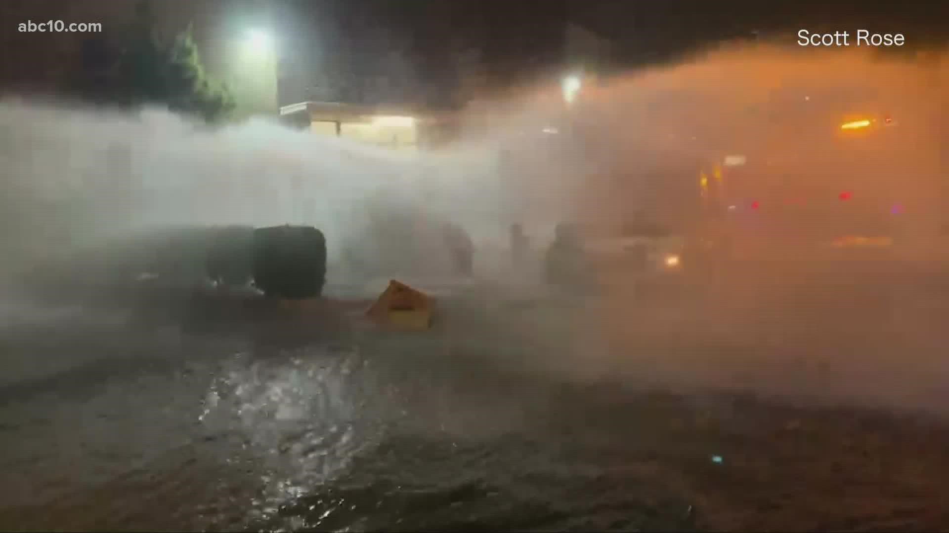 A SUV drove into a hydrant on La Solidad Way and Broadway, leaving localized flooding in the Oak Park area of Sacramento.