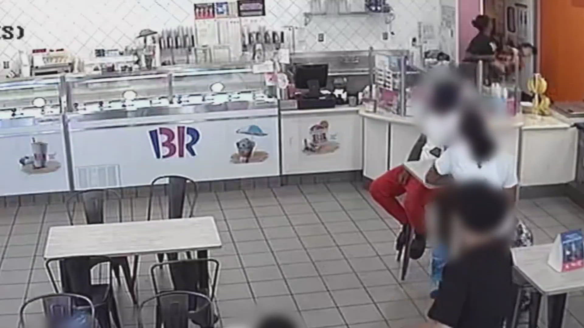 Video shows the suspect knocking down several cups and spoons while walking away.