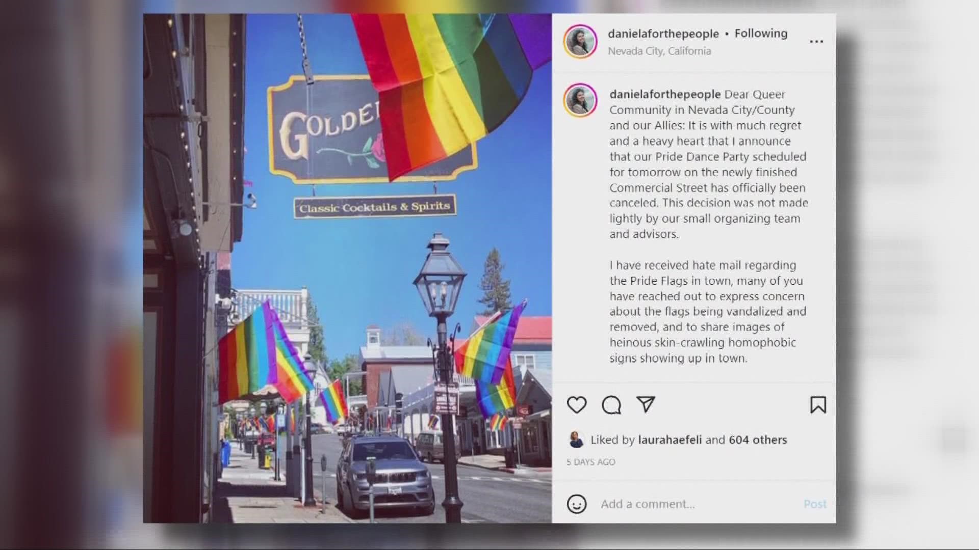 Nevada City's Pride Dance Party was canceled after safety concerns, according to City Councilmember Daniela Fernández.