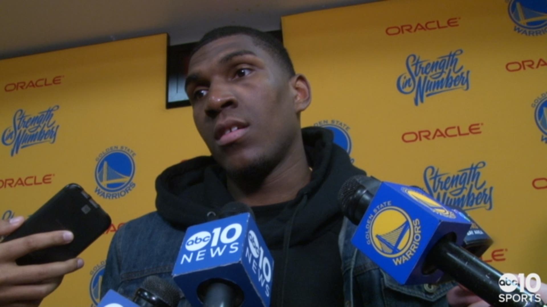 Warriors big-man Kevon Looney discusses Saturday's Game 1 playoff win over the San Antonio Spurs, the play from his teammate JaVale McGee and making a statement with the one-sided victory.