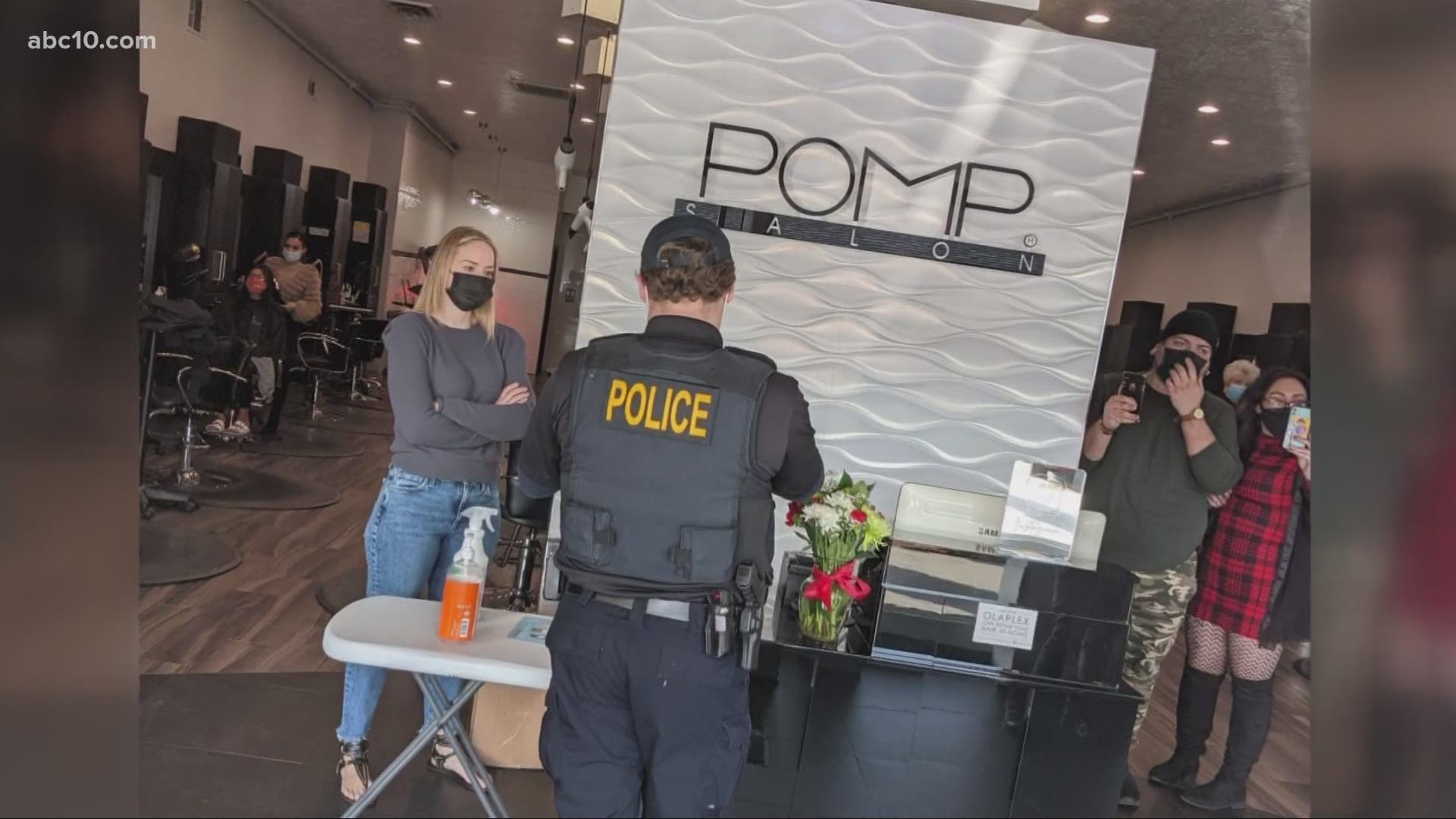 California Department of Consumer Affairs officers shut down Pomp Salon in North Stockton on Wednesday for defying the state's stay-at-home orders.