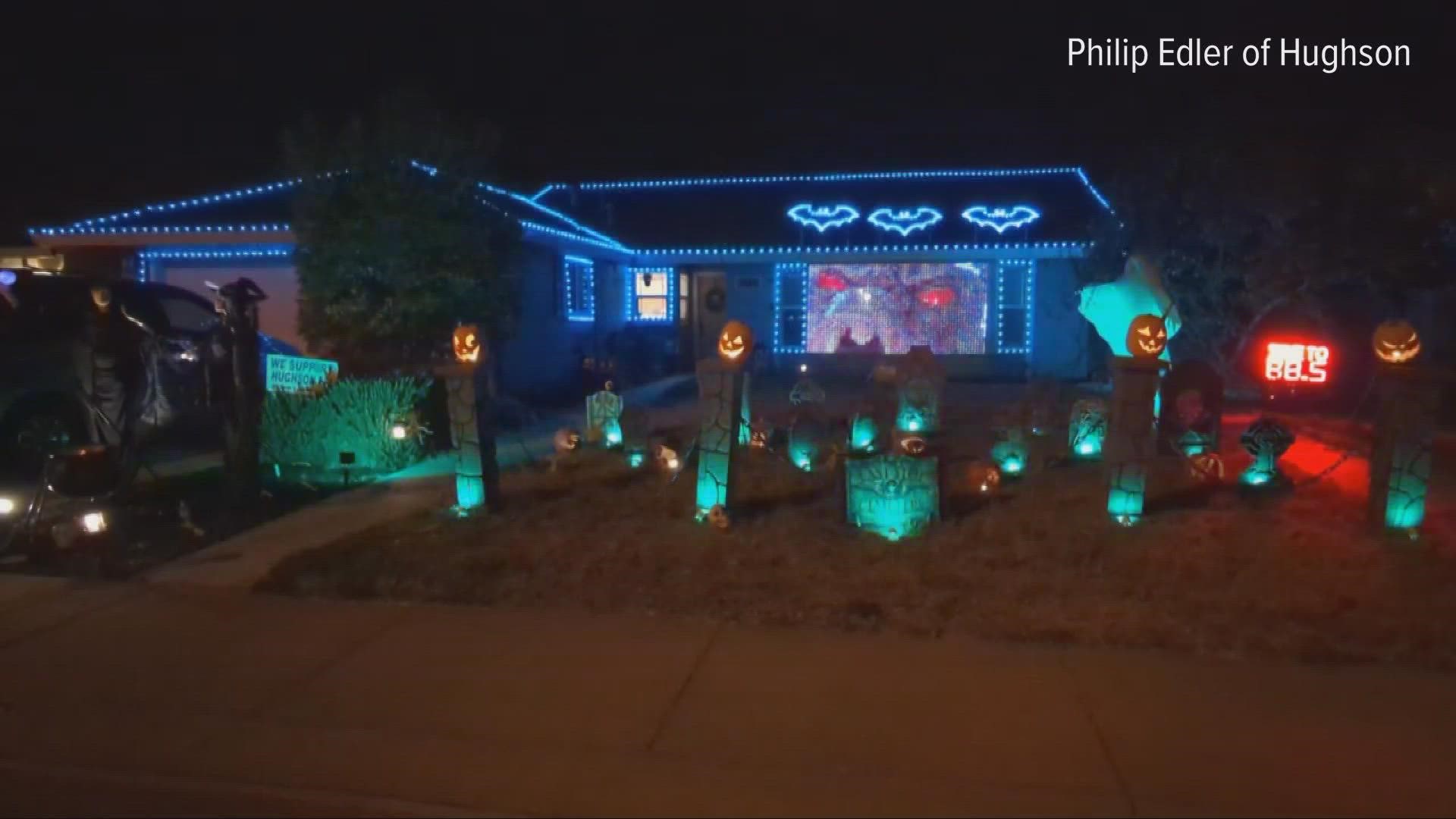 3,000 lights adorn a home in Hughson where the owner went all out for the holiday. Phillip Edler even the bats at the home himself.