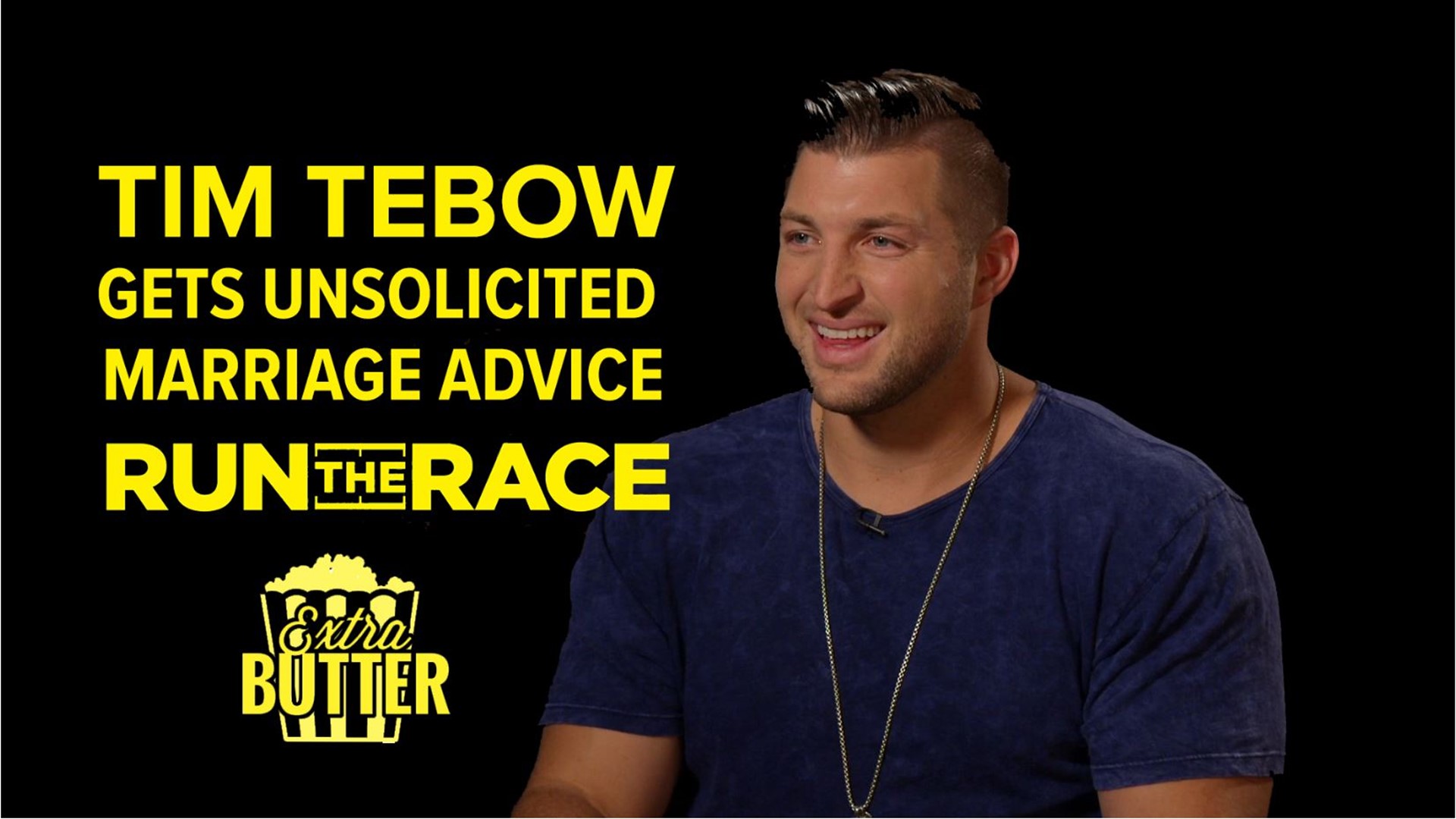 Tim Tebow talks about his new football movie 'Run the Race.' Time tells Mark S. Allen about the importance of faith and the story he wants to tell. Mark also takes the opportunity to share some bedtime advice with the engaged athlete. Interview arranged by Roadside Attractions.