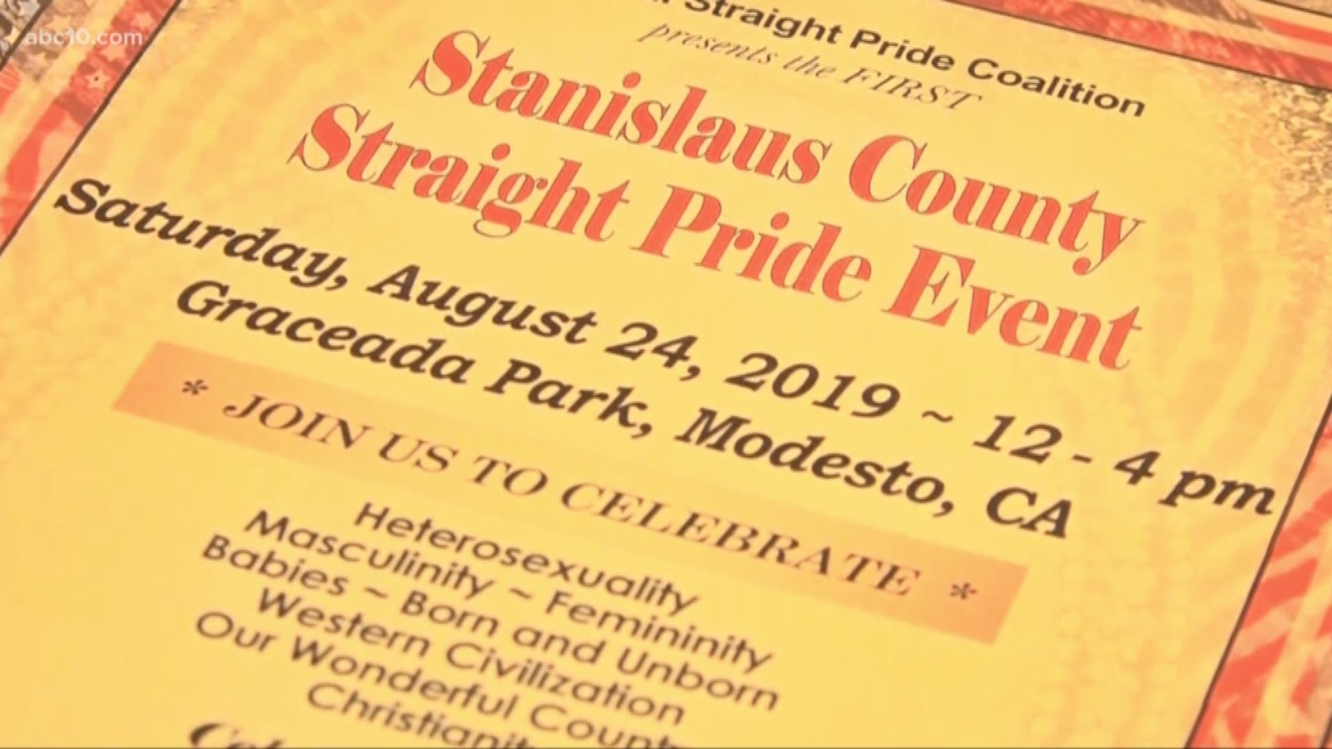 A speaker series and a "parade" are currently planned for the National Straight Pride Coalitions event in Modesto. Organizers say all the details will be released on August 24.