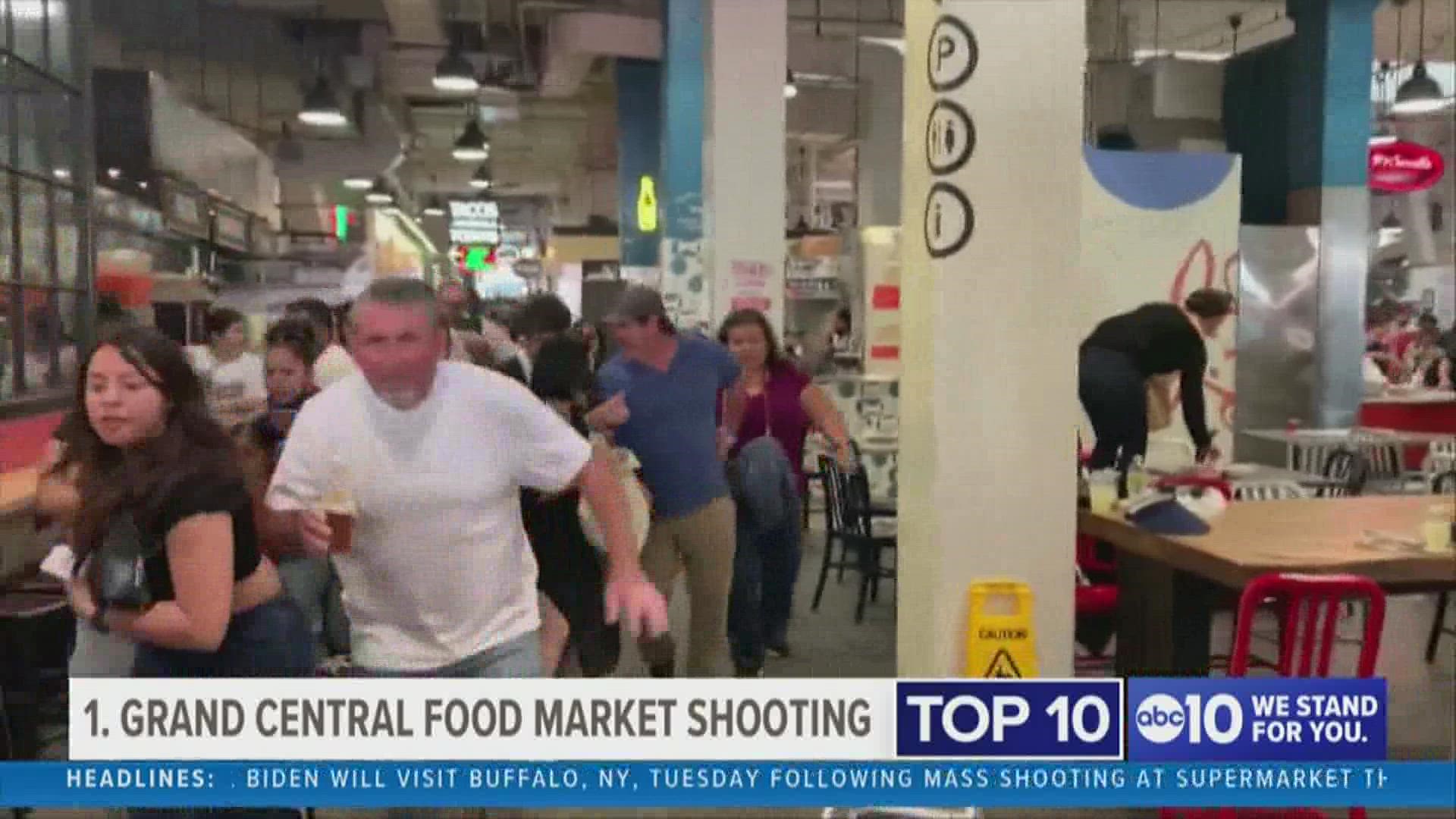People run from the Grand Central Food Market in Downtown Los Angeles after a shooting. And containment grows on the Coastal Fire in Orange County.