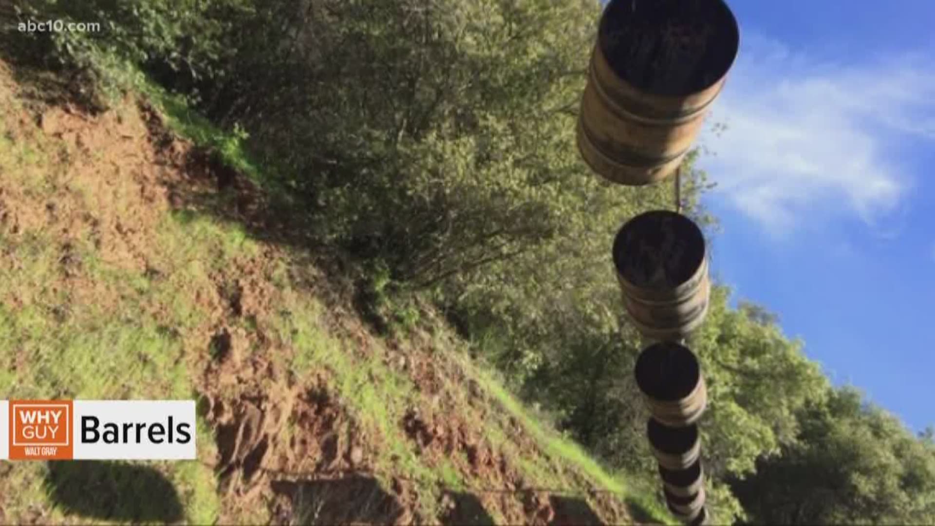 Walt Gray explains just what all those barrels are doing dangling above the American River in the "Auburn State Recreation area" near Robie Point.