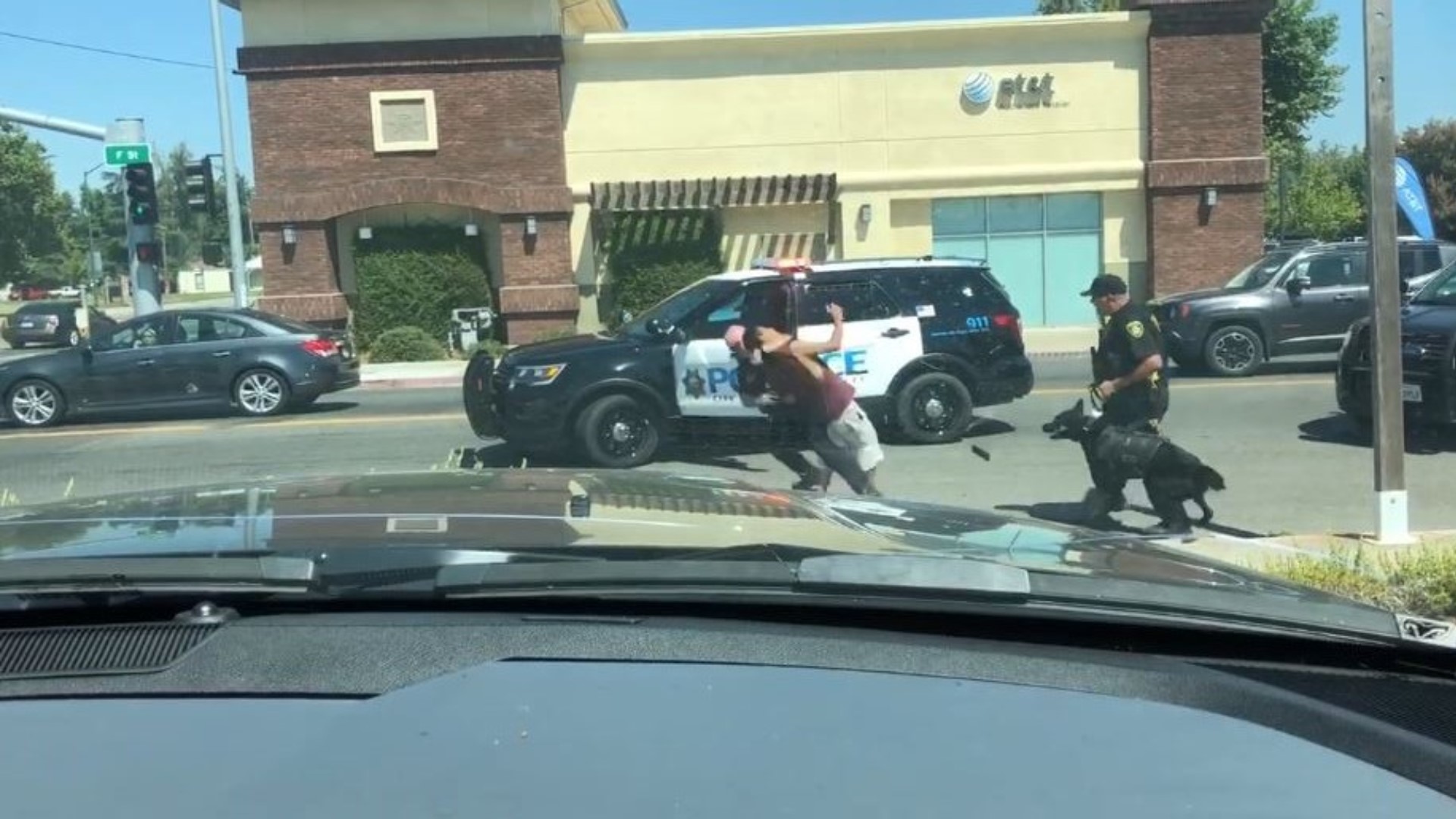 Cell phone video obtained by ABC10 appears to show one officer exit his patrol vehicle and "without any warning, 'clotheslined' [the man] across his neck area."
