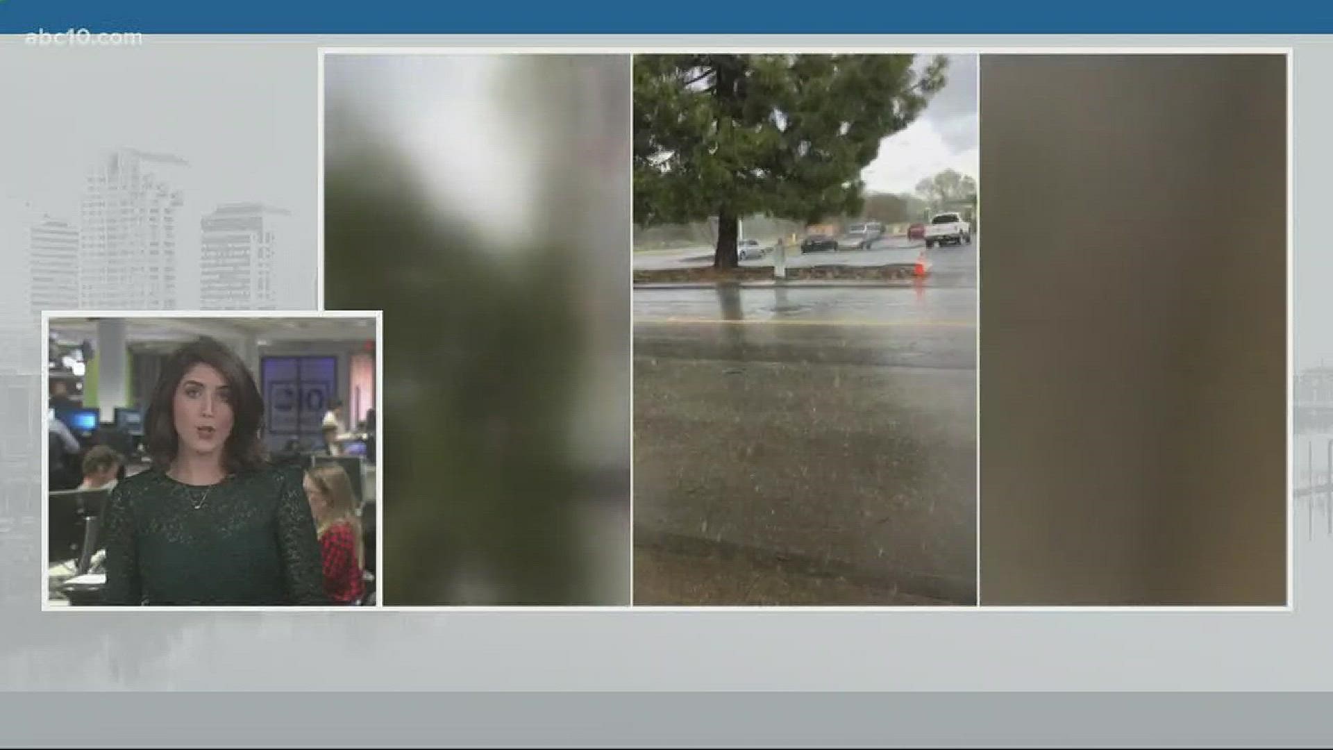 Carmichael was hit with hail Friday as stormy weather moved into the area.