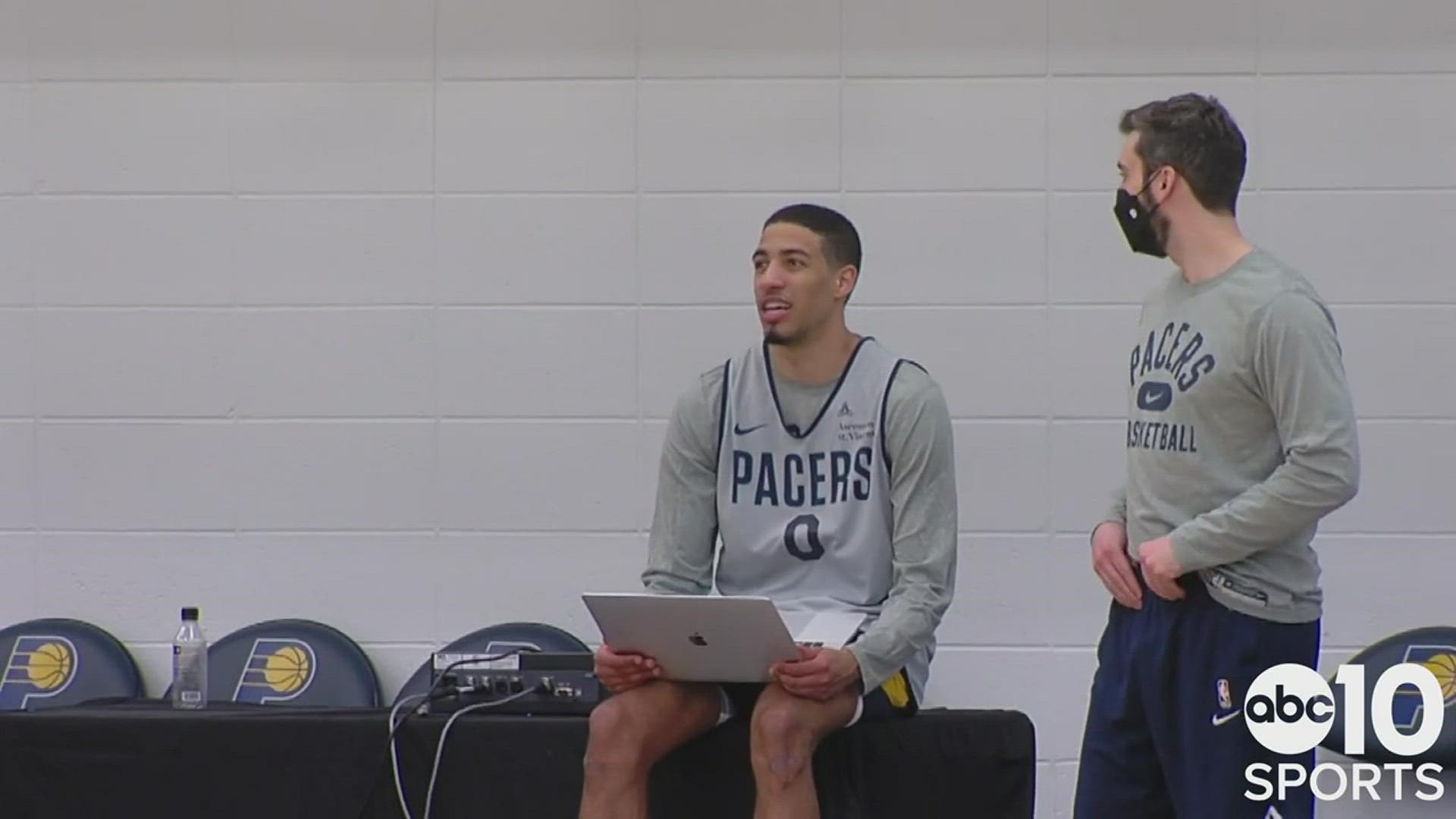 Ex-Kings Tyrese Haliburton, Buddy Hield & Tristan Thompson take part in their first team practice with the Indiana Pacers following a trade from Sacramento. (WRTV)