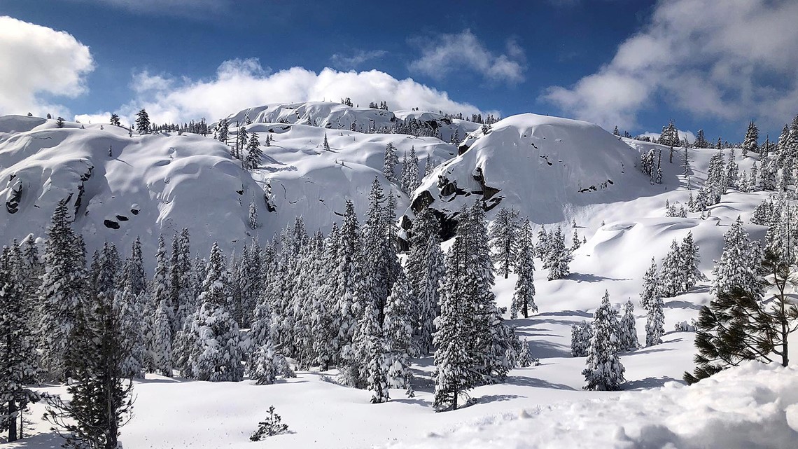 California mountains blanketed in snow after winter storms