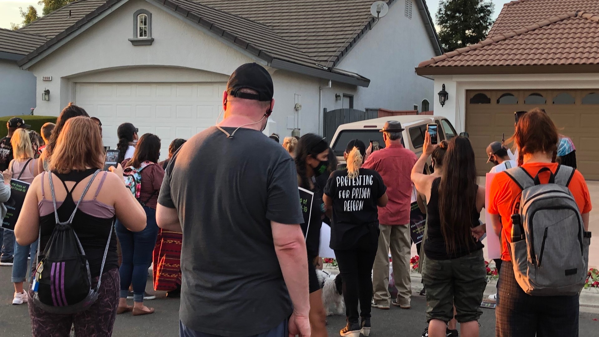 A crowd gathered outside the home of the CDCR secretary after 50 inmates across the state have died due to coronavirus.