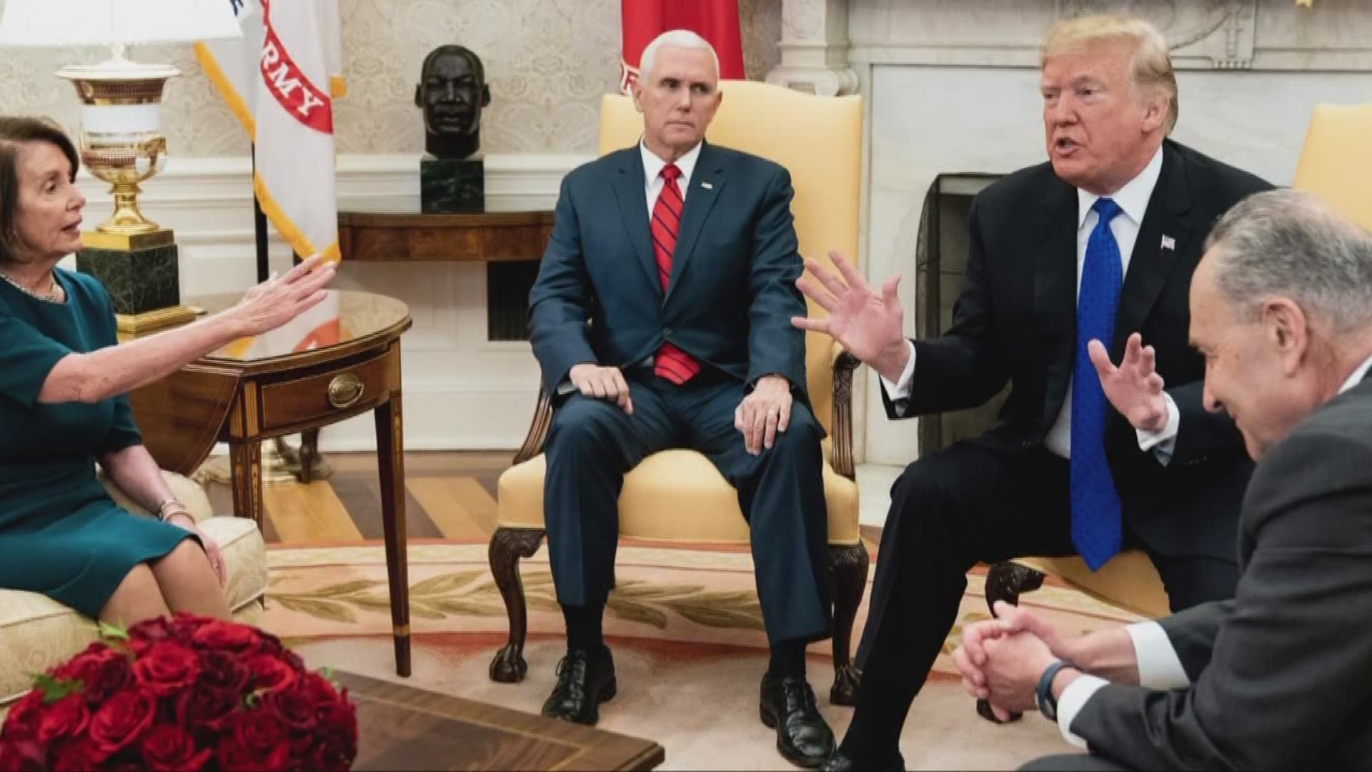 In a wild Oval Office confrontation, President Donald Trump heatedly threatened to shut down the U.S. government Tuesday as he and Democratic leaders bickered over funding for his promised border wall and offered a grim preview of life in Washington the n