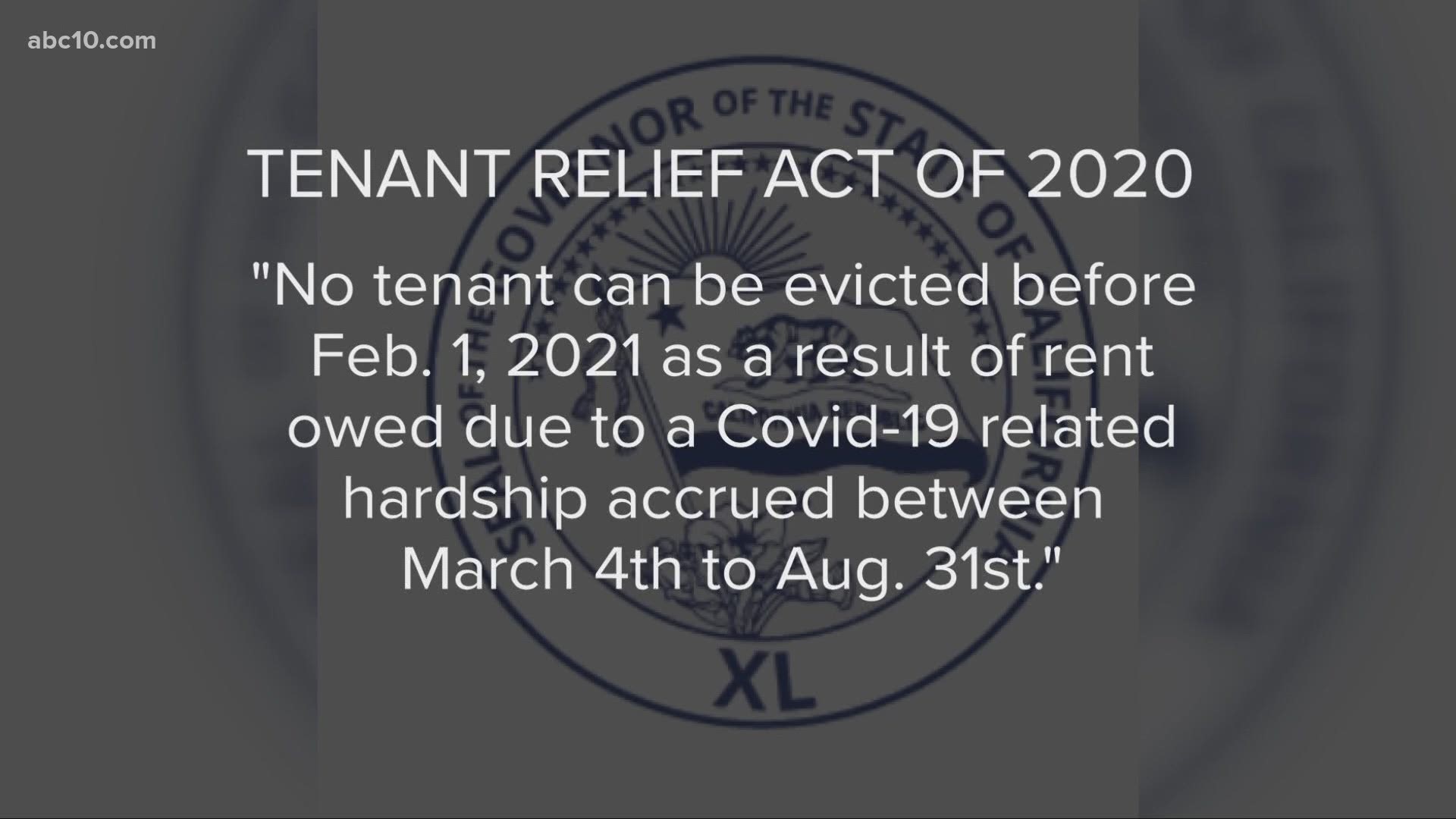 Governor Gavin Newsom signed the 'Tenant Relief Act' which gives protections to renters facing hardships because of the coronavirus.