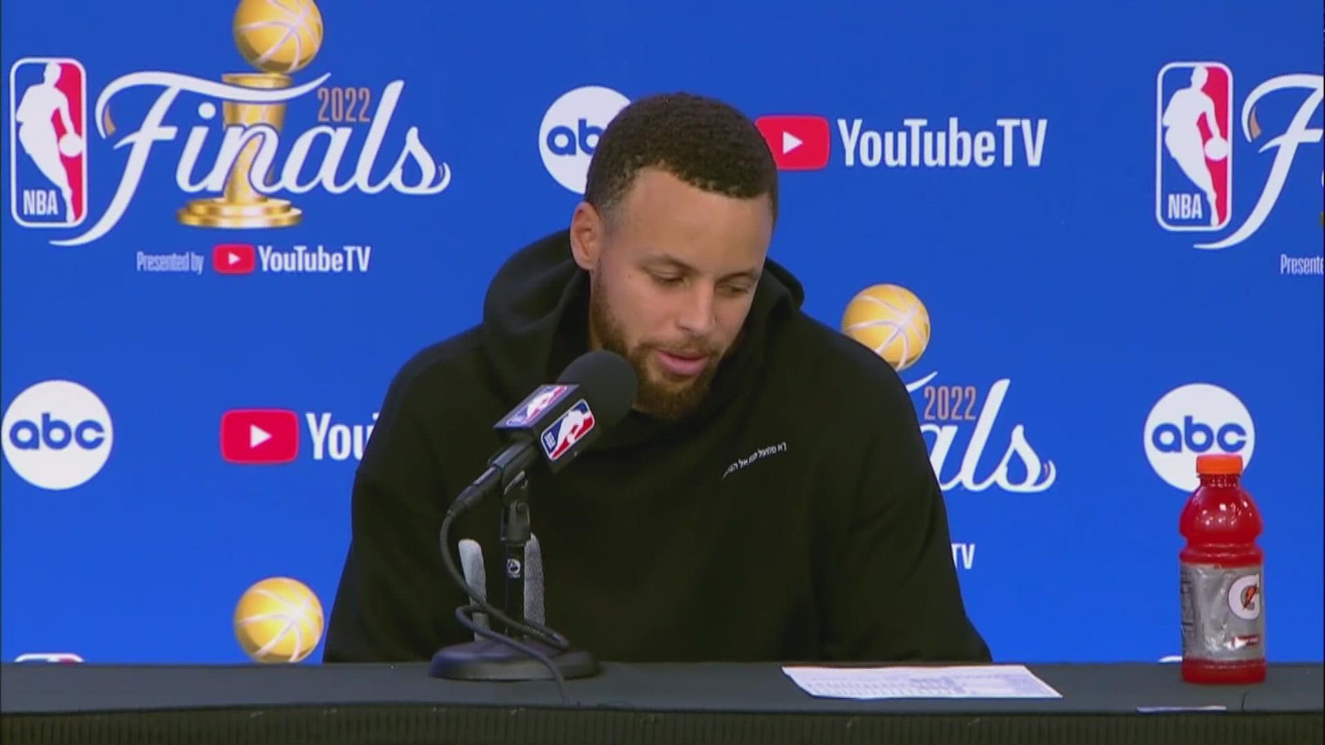 Golden State Warriors' Steph Curry talks about the pressures of Game 4 and how the First Quarter set the tone for their double-digit win.