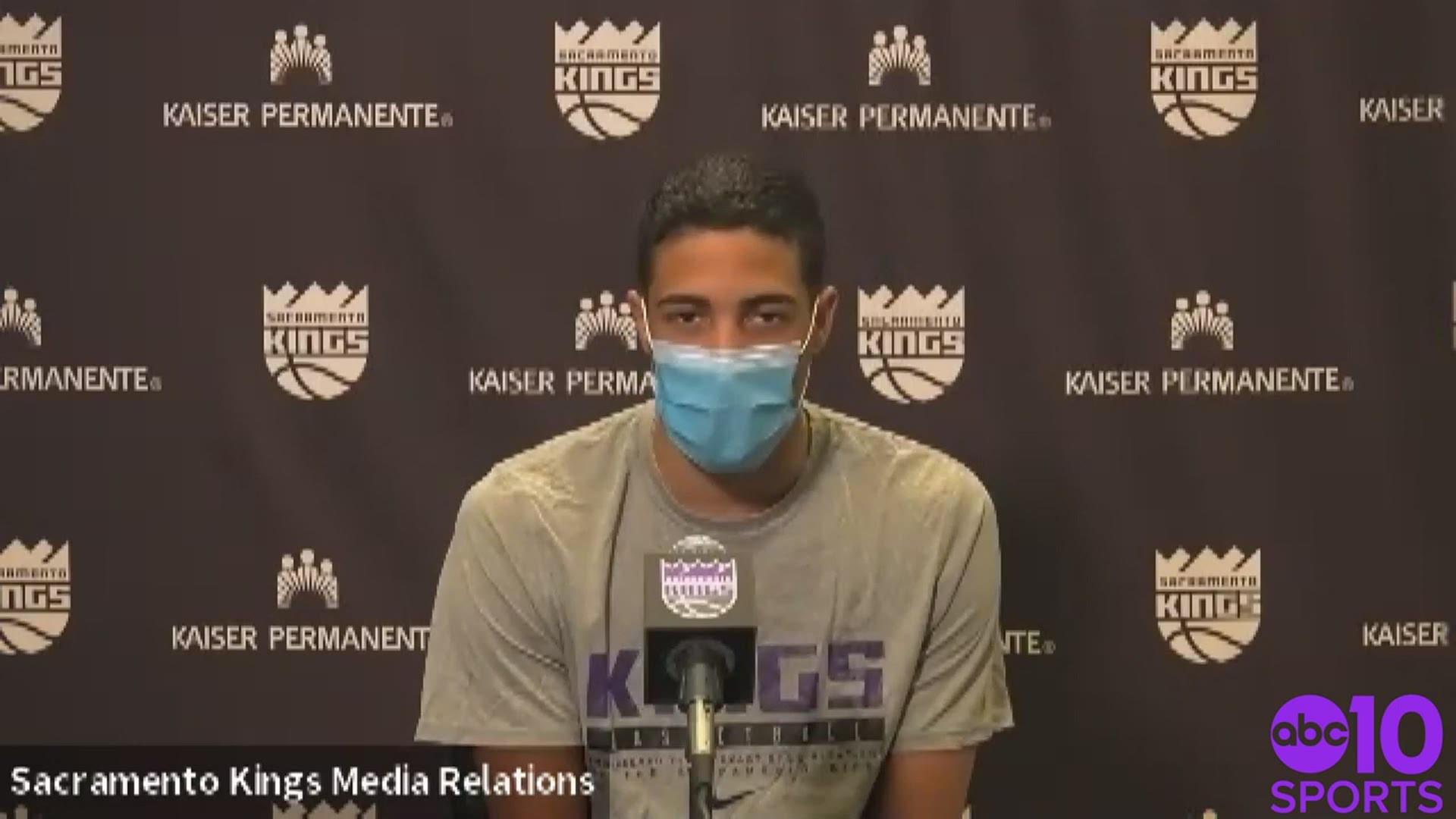 Tyrese Haliburton, the rookie out of Iowa State, talks to reporters about beginning training camp with the Sacramento Kings.