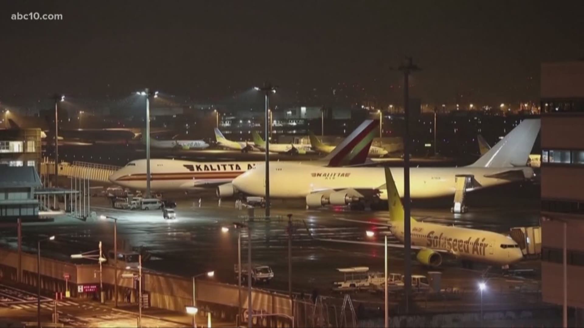 A group of Americans first quarantined on a cruise ship in Japan arrived back in America, in Fairfield, Calif., to be quarantined again for possible coronavirus.