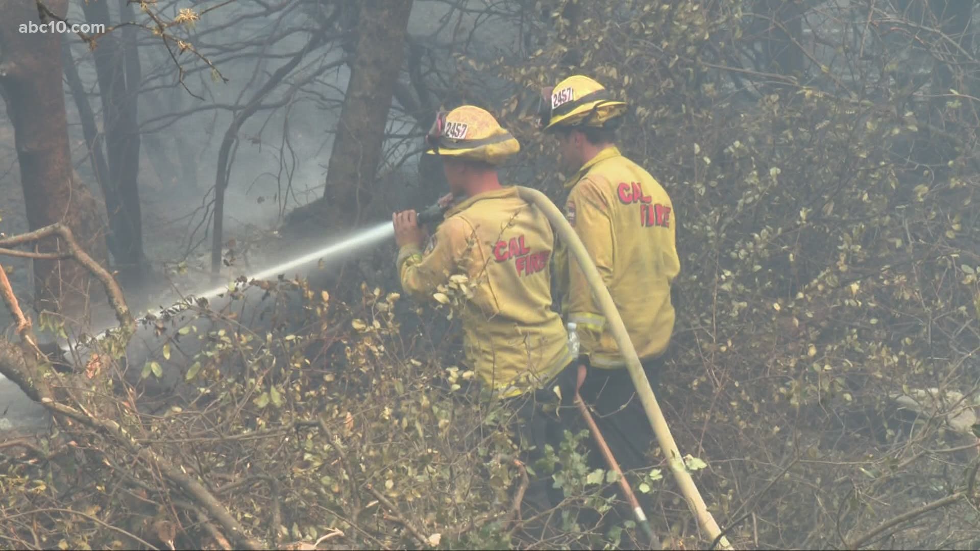 The Jones Fire, burning near Nevada City has destroyed at least four homes, the Nevada County Office of Emergency Services said Tuesday morning.