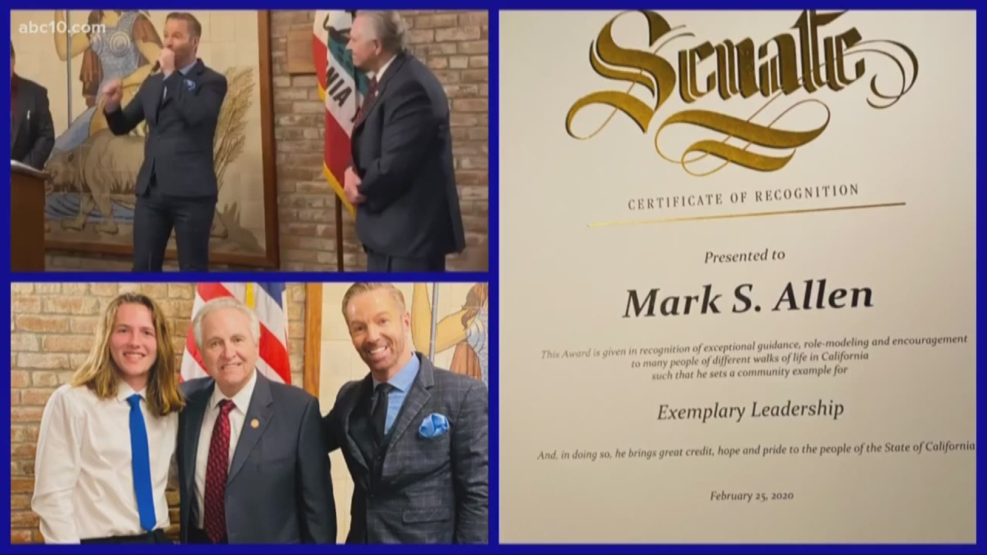 California awards Mark for leadership "given in recognition of exceptional guidance, role modeling & encouragement to many people of different walks of life..."