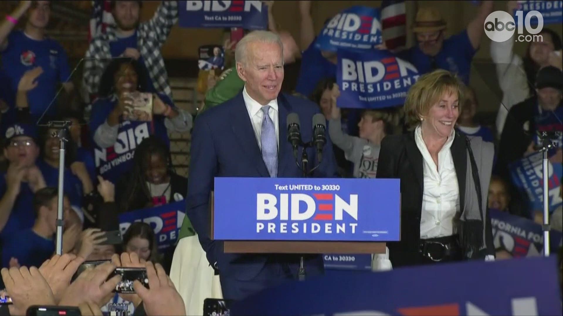 Joe Biden addresses his supporters after being declared winner in multiple super Tuesday states.