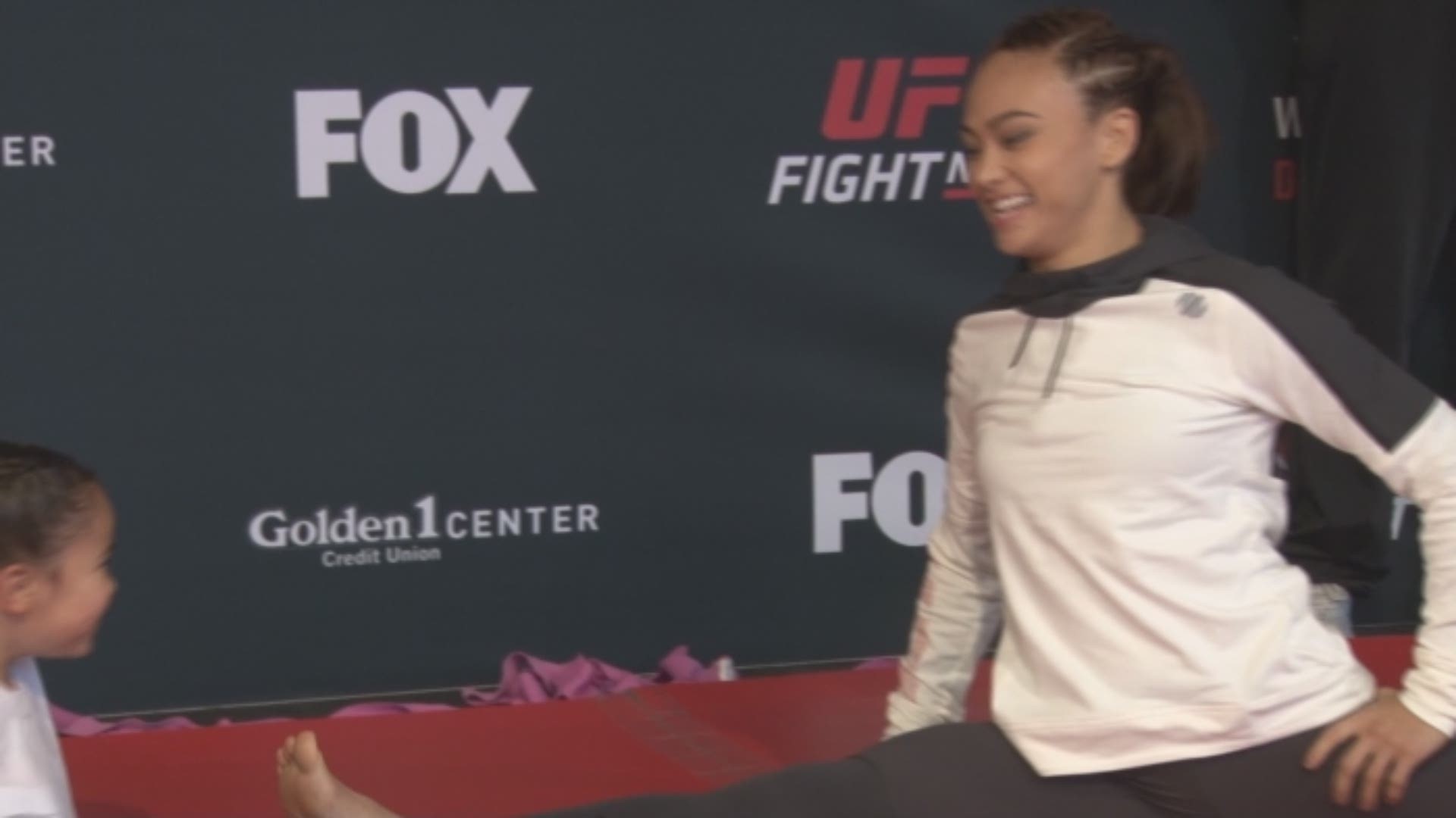 Sacramento fighters Urijah Faber, Paige VanZant and her headlining opponent Michelle Waterson participated in an open workout in front of the public at Golden 1 Center on Thursday. (12/15/2016)