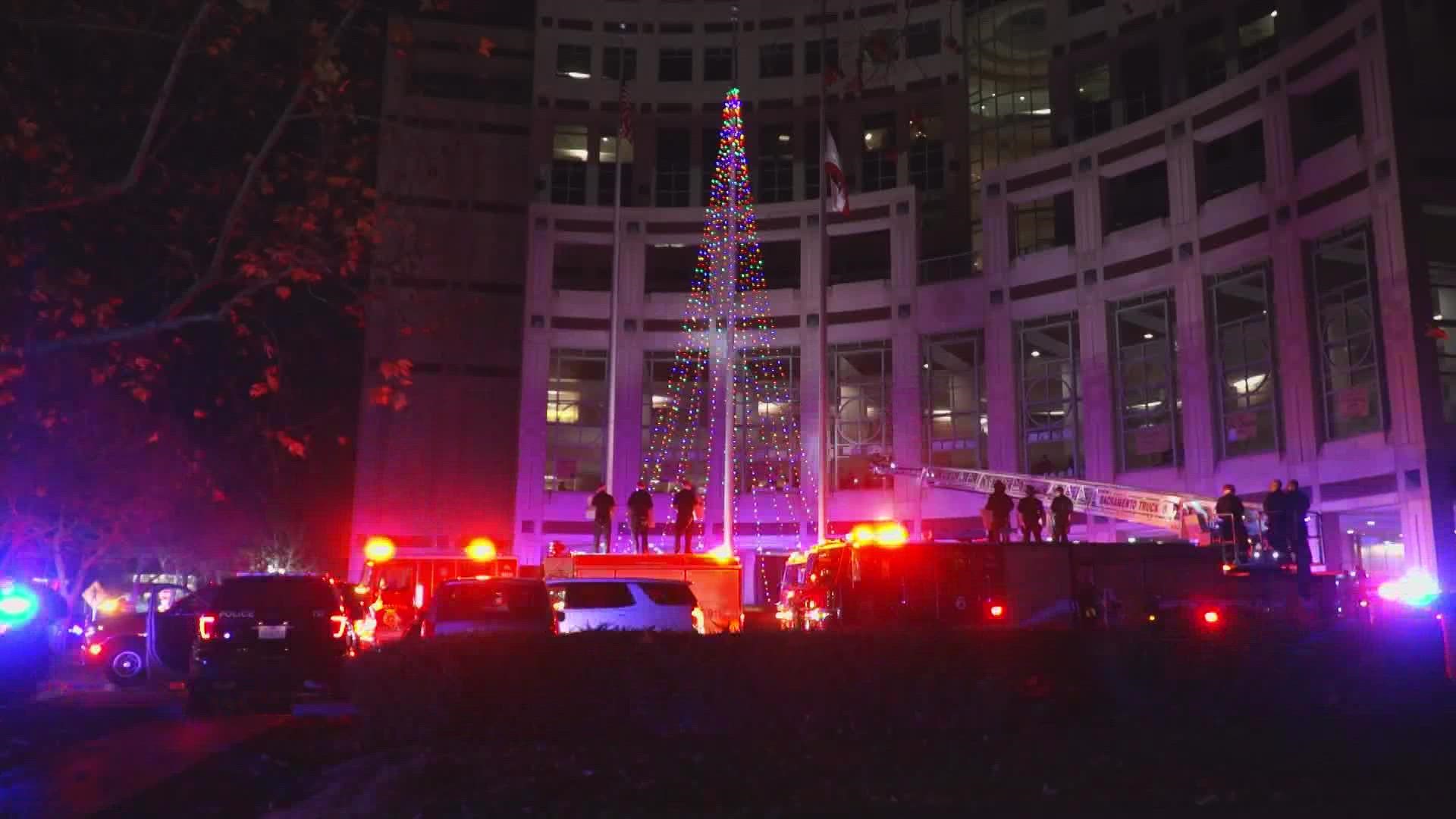 Sacramento police and fire departments filled the night sky with flashing lights for children spending their holidays at the hospital