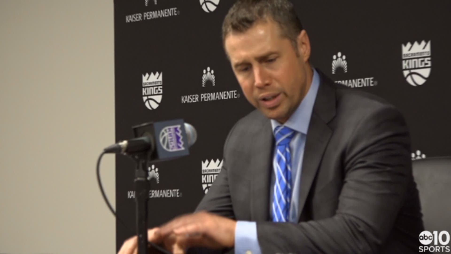Kings head coach Dave Joerger talks about the job Willie Cauley-Stein, Harry Giles and Marvin Bagley III did against Joel Embiid following Saturday's 115-108 win over the Philadelphia 76ers in Sacramento.