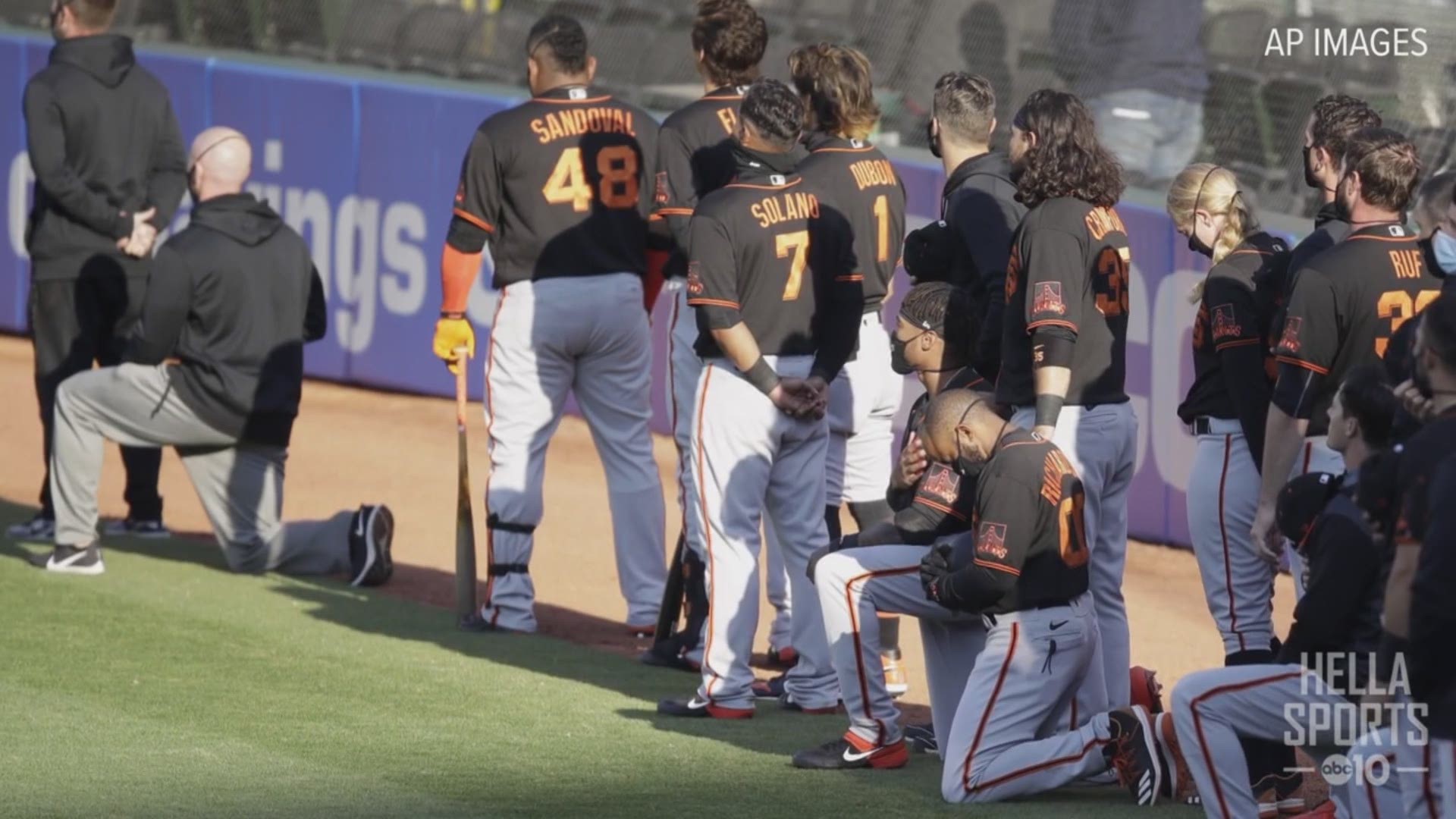 San Francisco Giants manager Gabe Kapler explained why he chose to kneel during the National Anthem before Monday's exhibition game in Oakland against the Athletics.