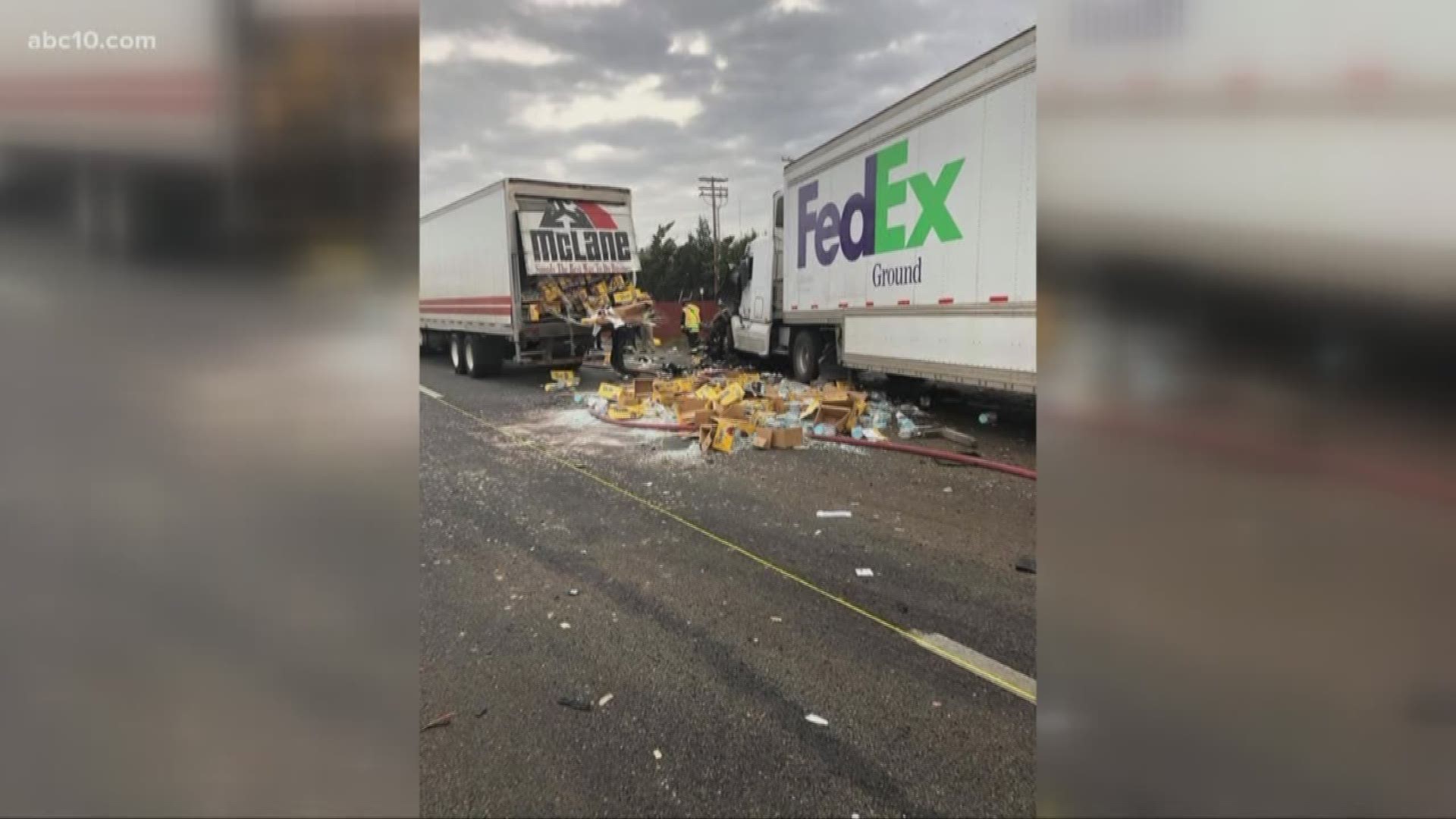 A deadly crash between three big rigs and a pick-up truck on Highway 99 killed two people north of Galt on Tuesday morning, according to CHP.