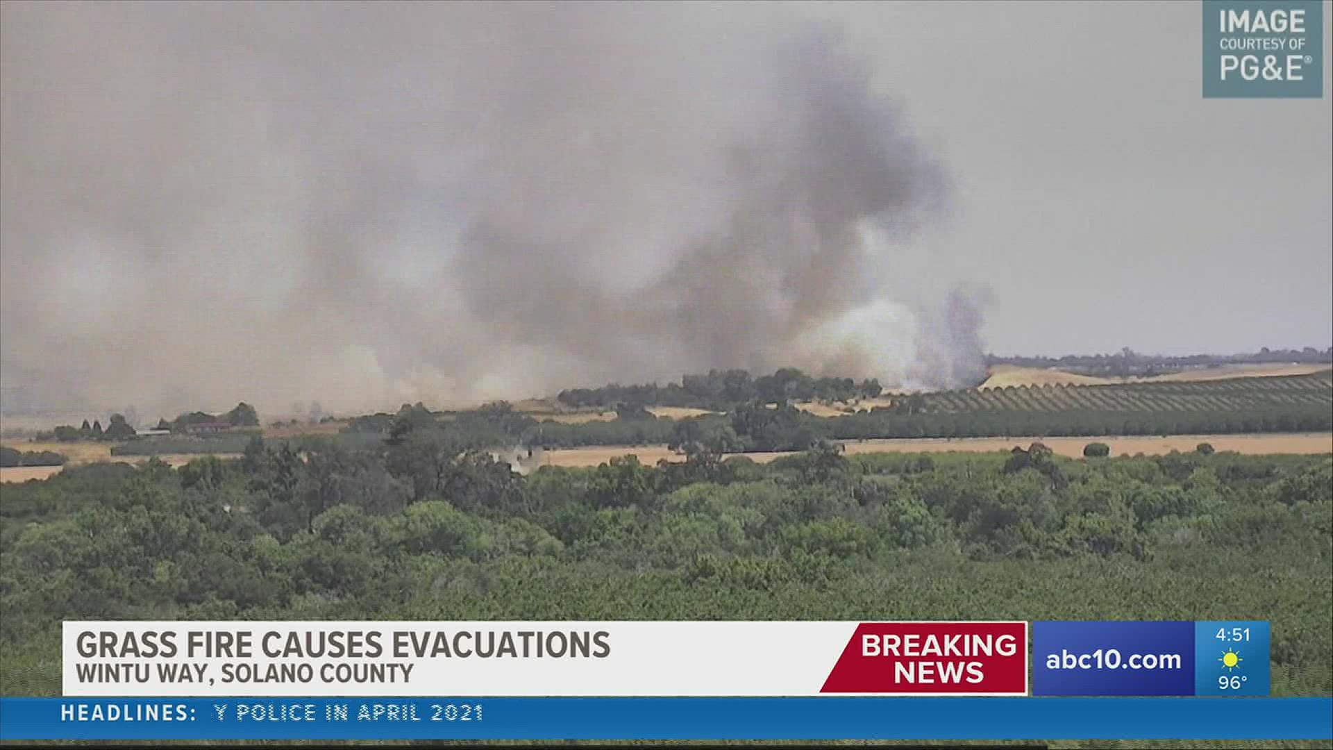 The vegetation fire, dubbed the Wintu Fire, is burning near the 8600 block of Wintu Way in Vacaville.