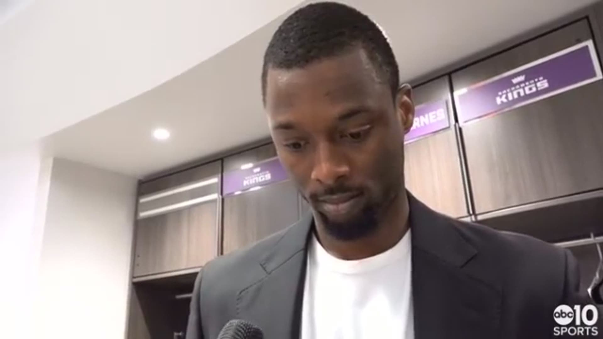 Kings forward Harrison Barnes talks about Monday's 115-108 victory over the New York Knicks to snap a three-game losing streak, his double-double performance and the comfort level he has with only nine games since joining Sacramento.

Barnes also discusses why he's chosen to be a voice in the community following the decision by Sacramento County District Attorney to not press charges on the police officers who shot and killed an unarmed Stephon Clark last year.