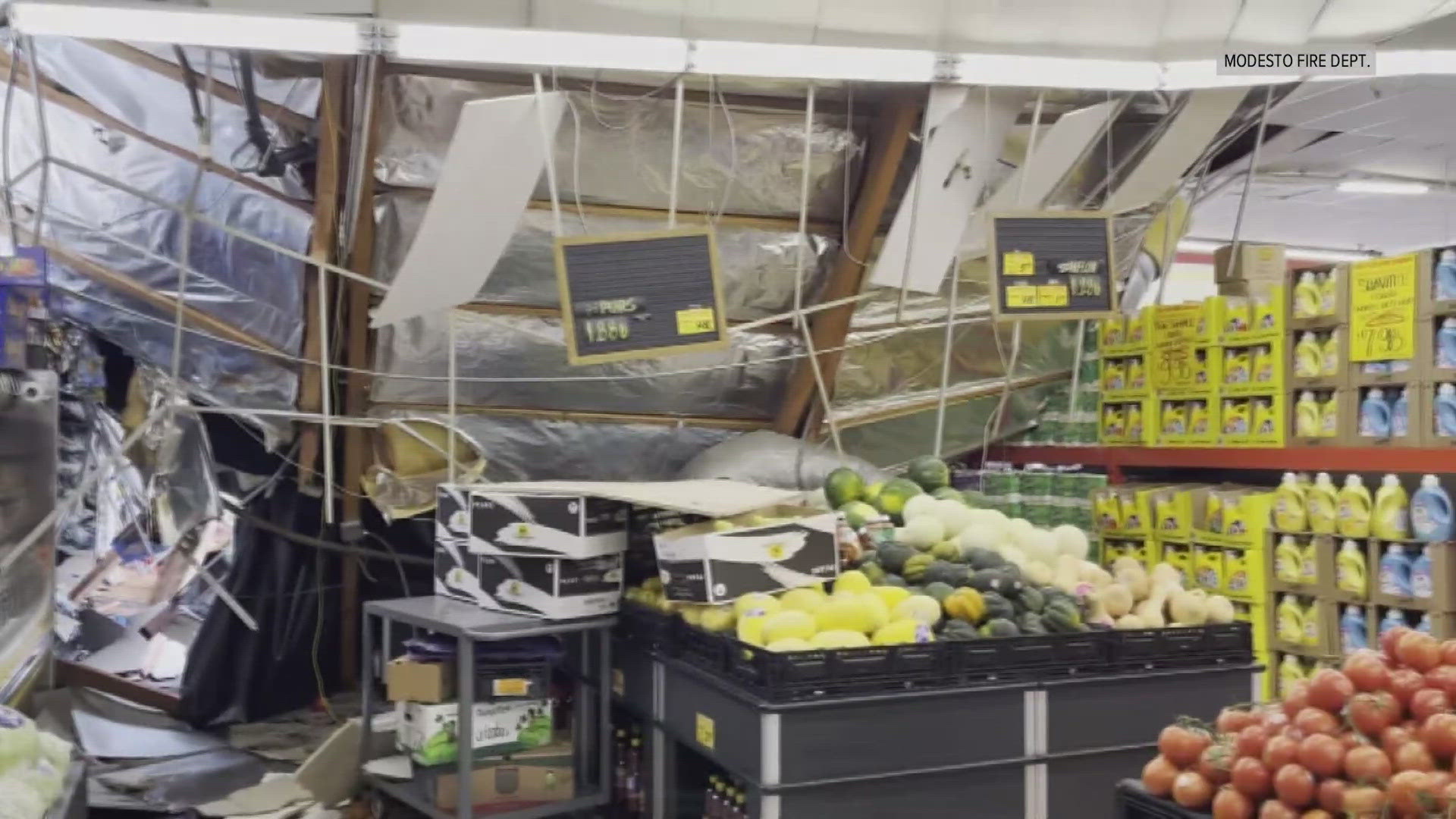 A Cost Less in Oakdale is temporarily closed after its roof collapsed and caused flooding in-store. 