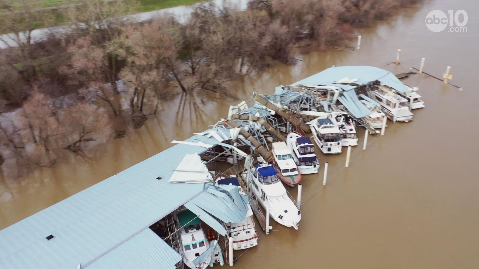 The Sacramento Yacht Club in West Sacramento took a brunt of damage to its dock after the Northern California storm took its toll.