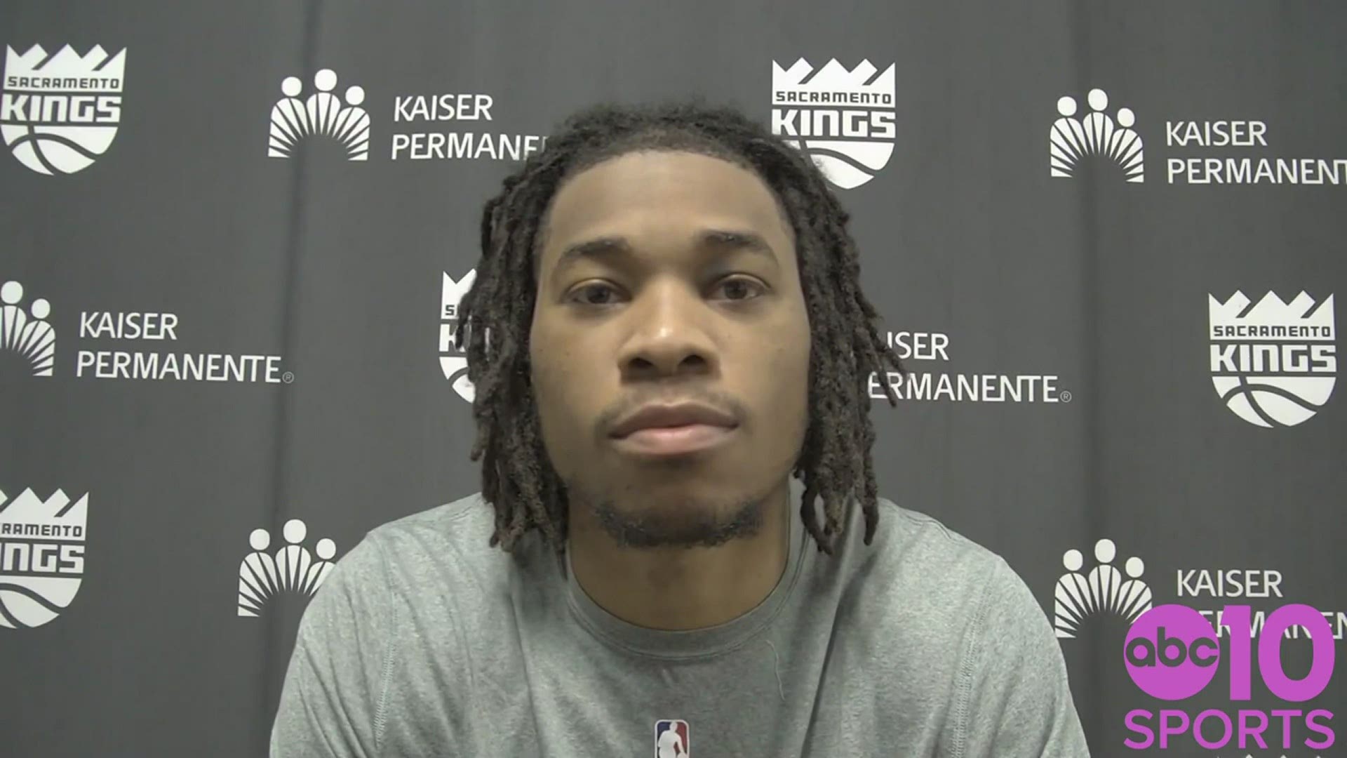 Richaun Holmes talks to reporters via Zoom on Friday night following a 110-107 victory over the Pistons to snap the Kings season-long, nine game losing streak.